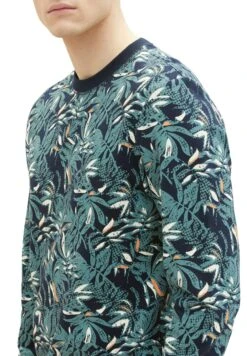 Tom Tailor Mit Allover-Print - Sweater - Navy Green Big Leaf Design -Tom Tailor 5c35a0ca68114333b5dacb708d888708