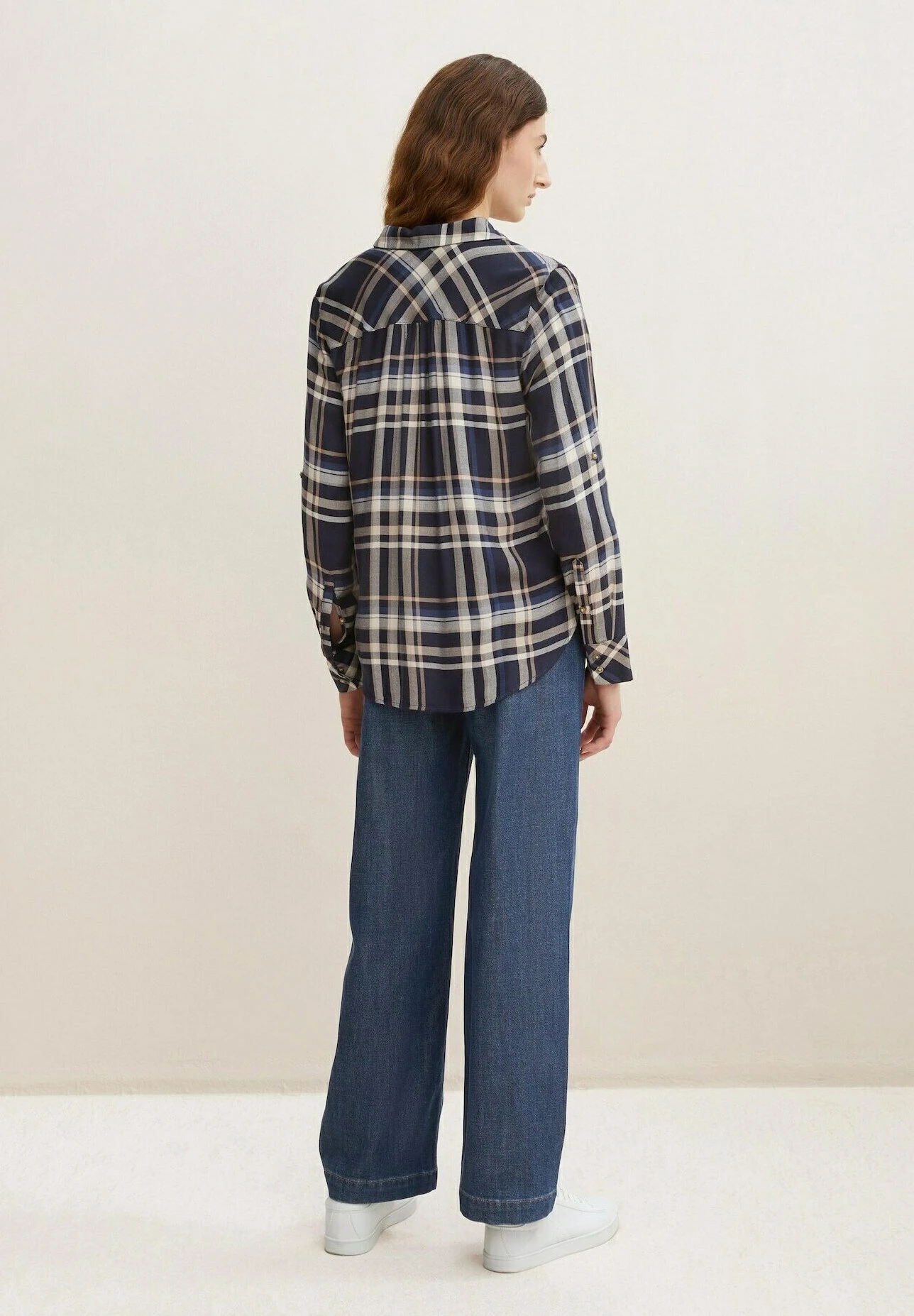 Tom Tailor Overhemdblouse - Navy Blue/Beige Check 3 Tom Tailor Overhemdblouse - Navy Blue/Beige Check - Afbeelding 3