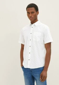 Tom Tailor Gemust - Overhemd - Off White Green Minimal Design