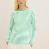 TOM TAILOR Denim Contrast Neck - Longsleeve - White Green Stripe