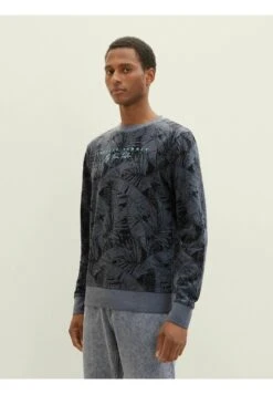 Tom Tailor Mit Allover-Print - Sweater - Navy Tonal Big Leaf Design