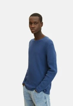 TOM TAILOR Denim Zigzag Structured Crewneck - Trui - Dark Duck Blue -Tom Tailor 6138be09b7ee4707adc8bae3b62a39e6