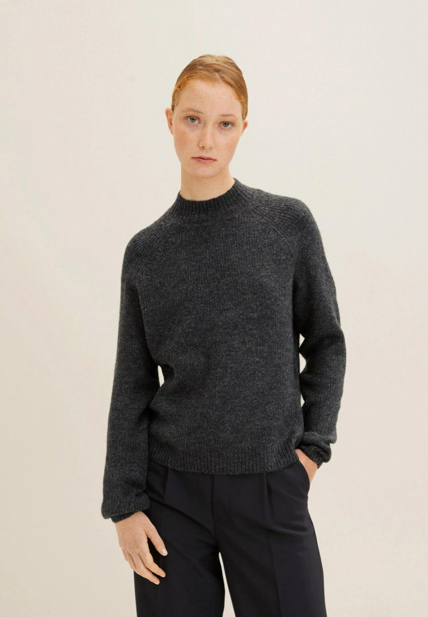 TOM TAILOR Denim Cozy Mock Neck- Trui - Mottled Grey 1 TOM TAILOR Denim Cozy Mock Neck- Trui - Mottled Grey