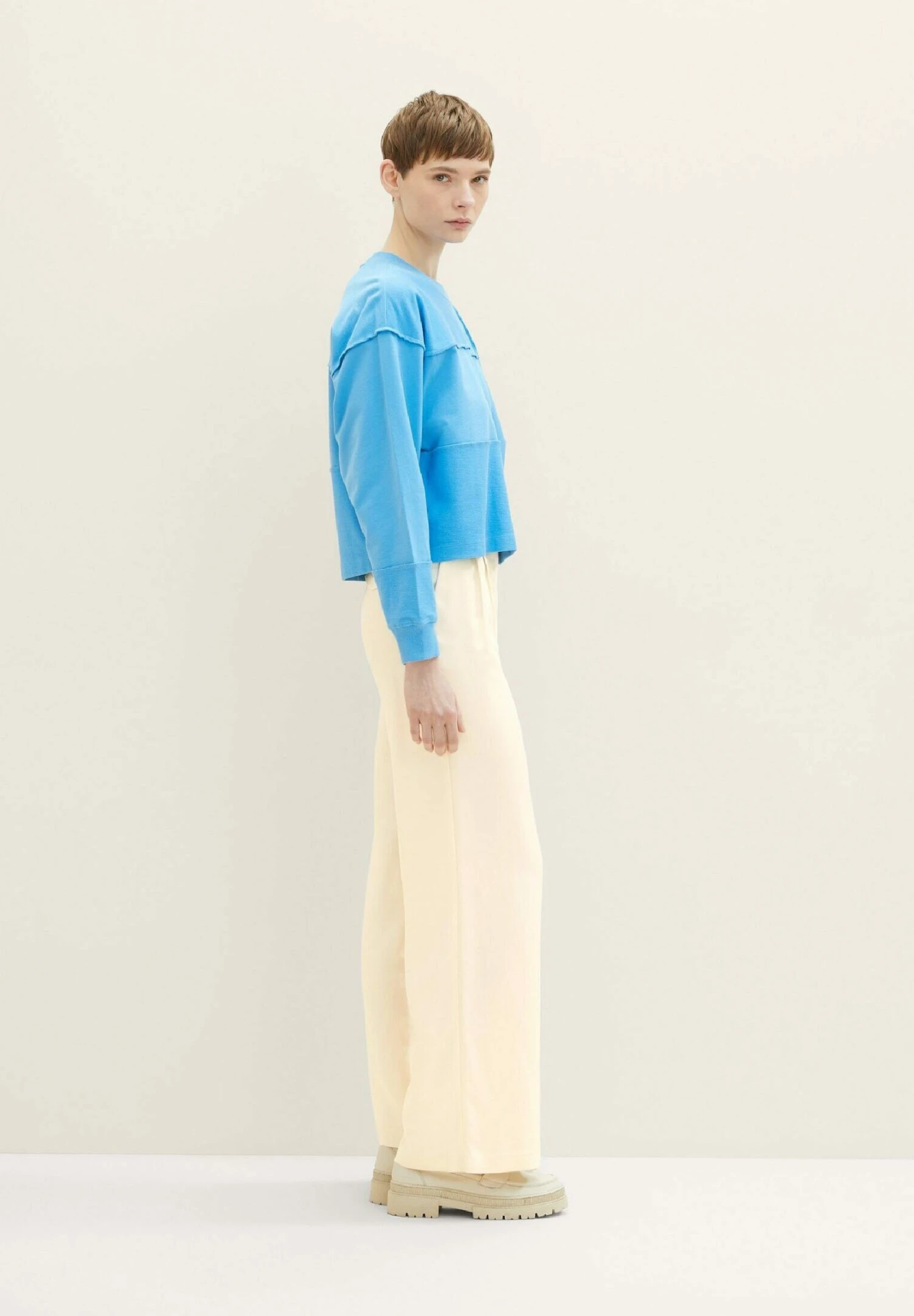 TOM TAILOR Denim Cropped Patchwork- Sweater - Rainy Sky Blue 3 TOM TAILOR Denim Cropped Patchwork- Sweater - Rainy Sky Blue - Afbeelding 3