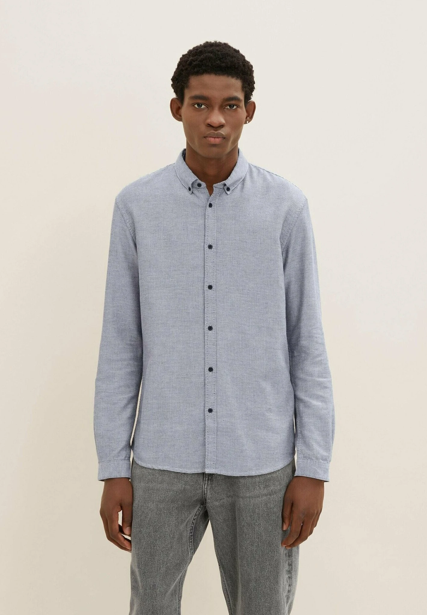 TOM TAILOR Denim Mit Struktur - Overhemd - Light Beige Black Structure 1 TOM TAILOR Denim Mit Struktur - Overhemd - Light Beige Black Structure