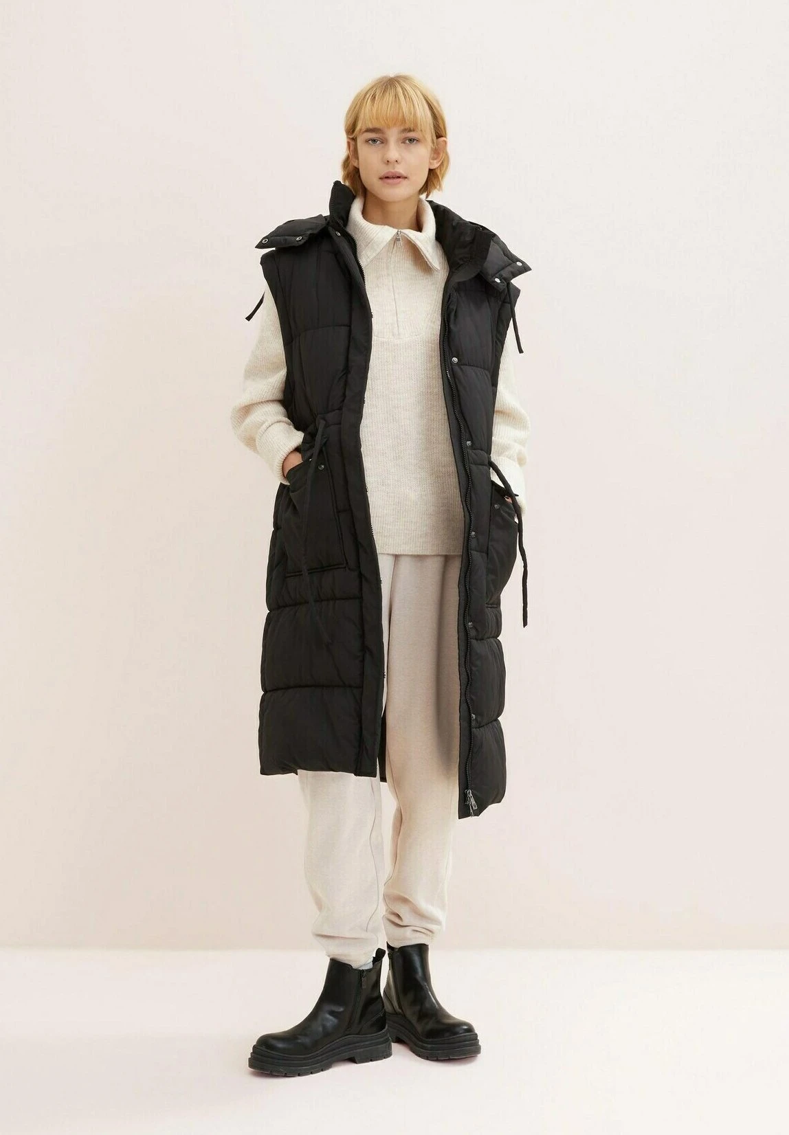 TOM TAILOR Denim Mit Troyer Kragen - Trui - Creme Beige Melange 2 TOM TAILOR Denim Mit Troyer Kragen - Trui - Creme Beige Melange - Afbeelding 2