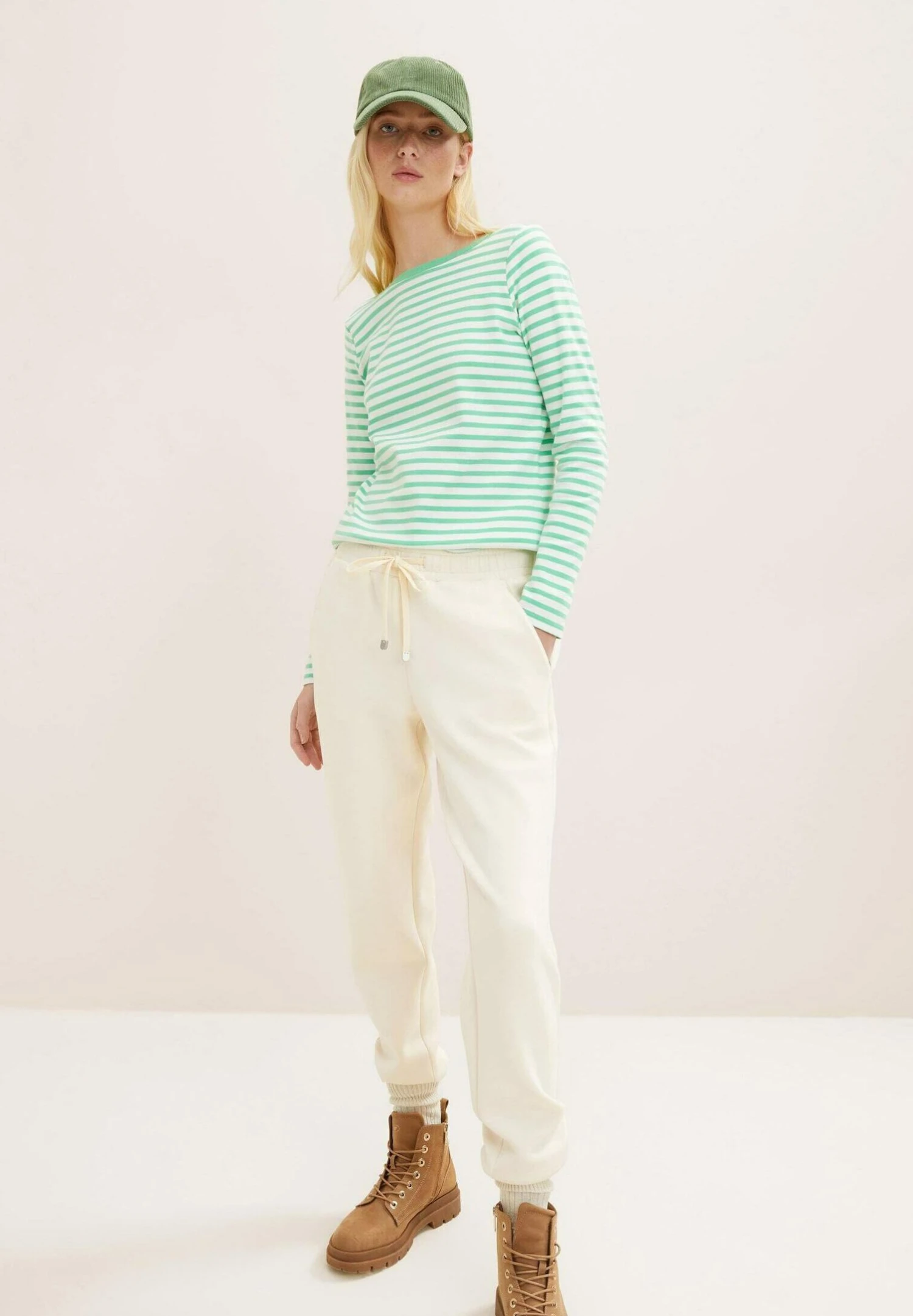 TOM TAILOR Denim Contrast Neck - Longsleeve - White Green Stripe 5 TOM TAILOR Denim Contrast Neck - Longsleeve - White Green Stripe - Afbeelding 5