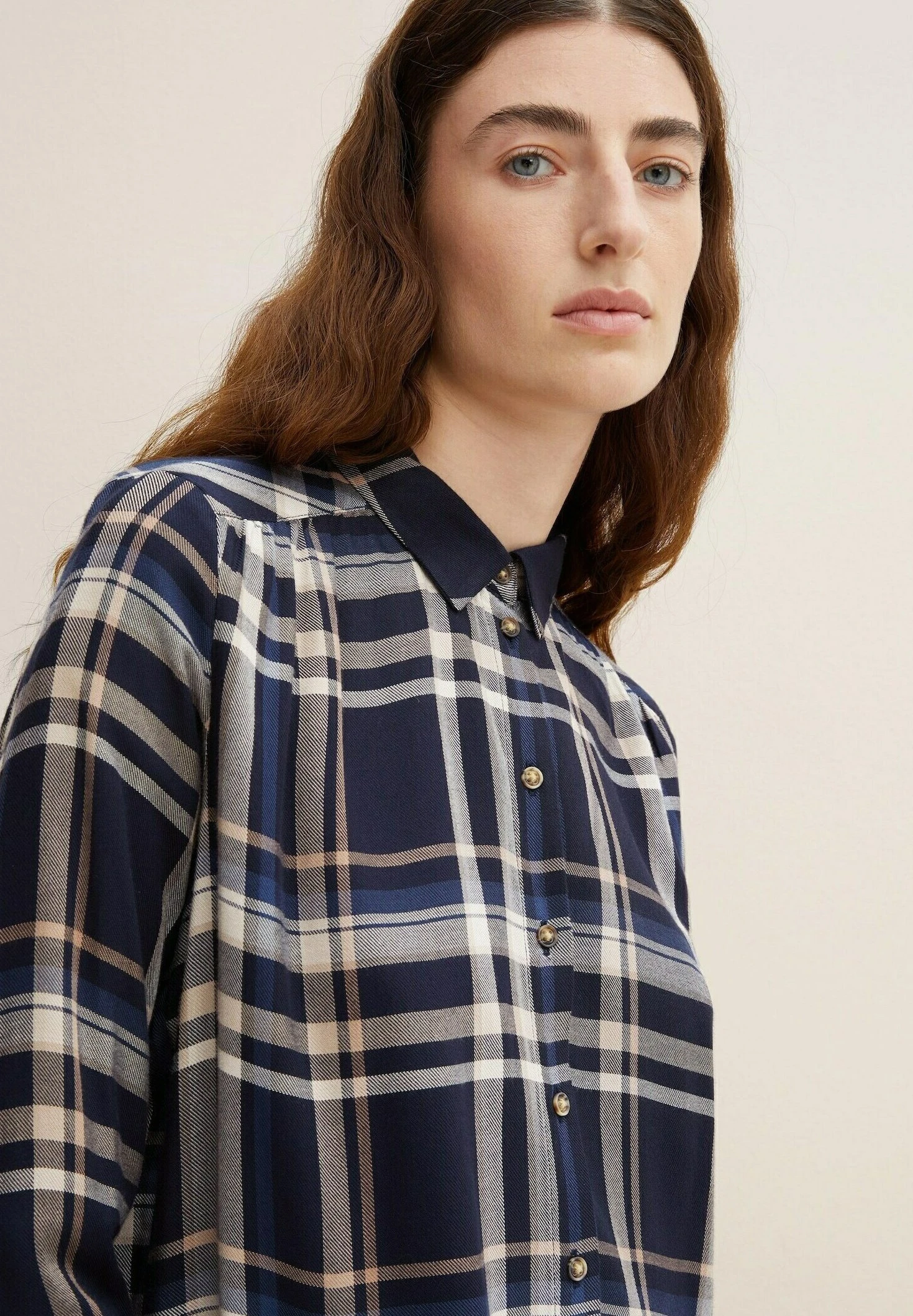 Tom Tailor Overhemdblouse - Navy Blue/Beige Check 4 Tom Tailor Overhemdblouse - Navy Blue/Beige Check - Afbeelding 4