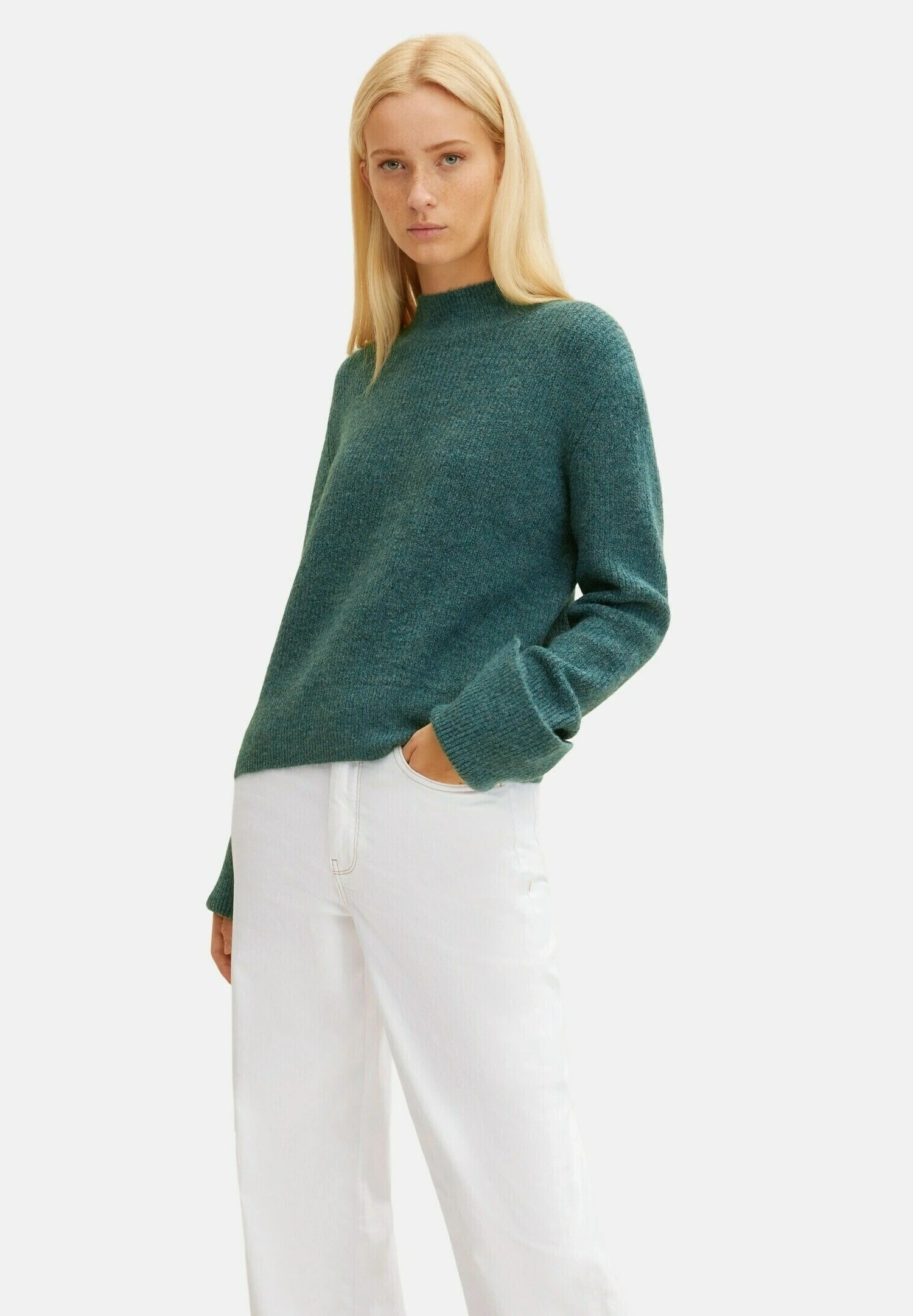 TOM TAILOR Denim Cosy Mock Neck - Trui - Green Dust Melange 5 TOM TAILOR Denim Cosy Mock Neck - Trui - Green Dust Melange - Afbeelding 5