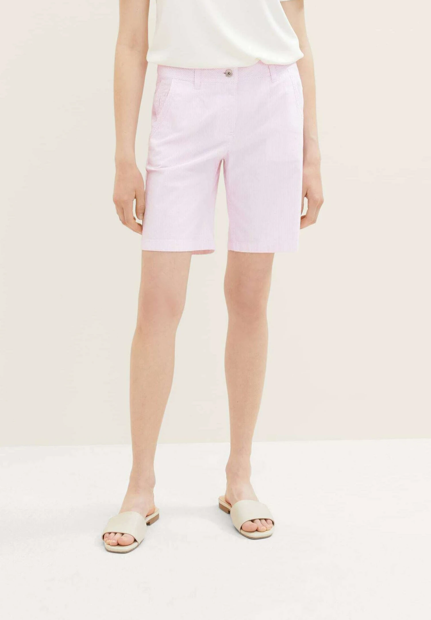 Tom Tailor Bermuda - Shorts - Offwhite Pink Stripe 5 Tom Tailor Bermuda - Shorts - Offwhite Pink Stripe - Afbeelding 5