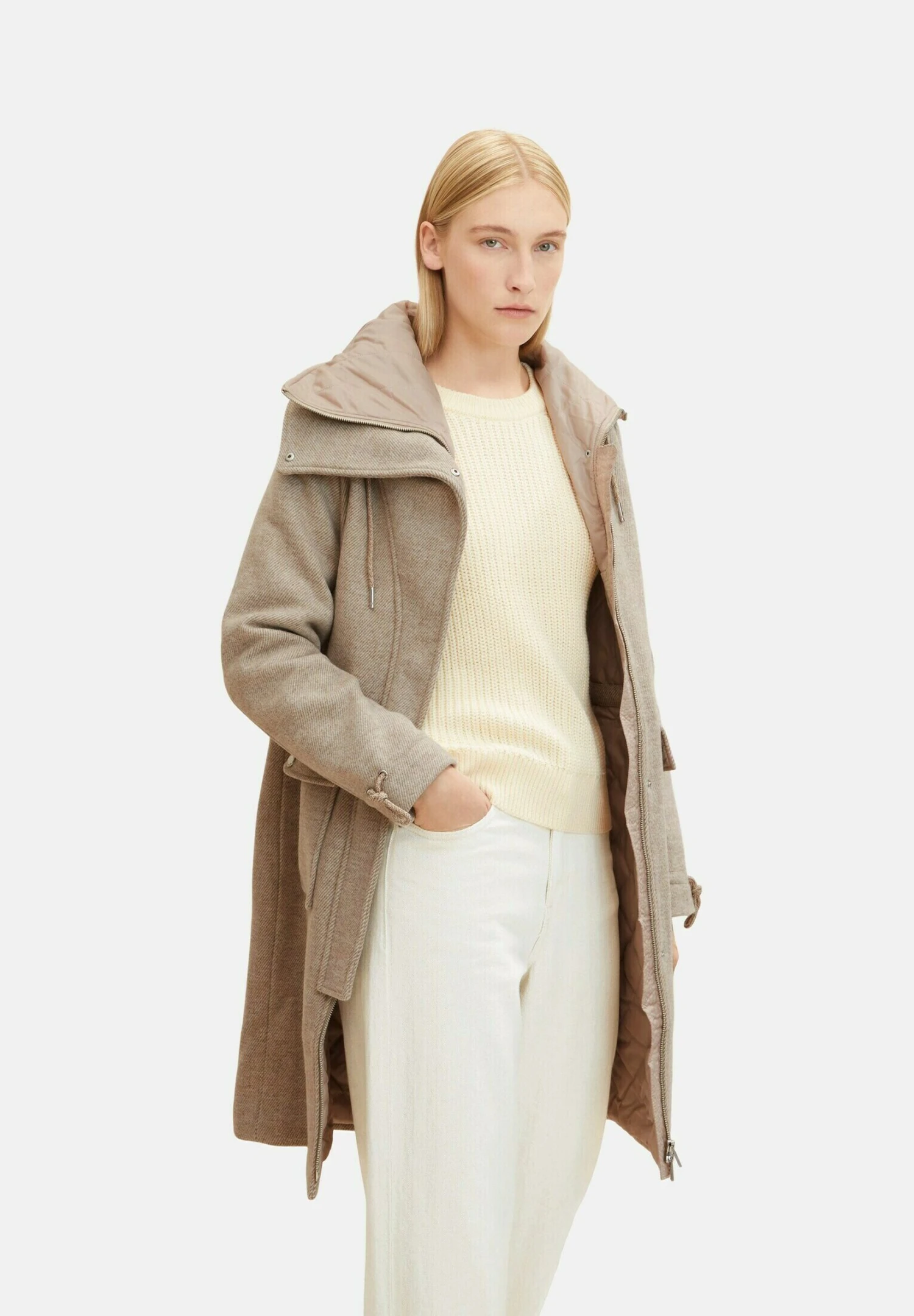 Tom Tailor Mantel - Offwhite Beige Twill Structure 1 Tom Tailor Mantel - Offwhite Beige Twill Structure