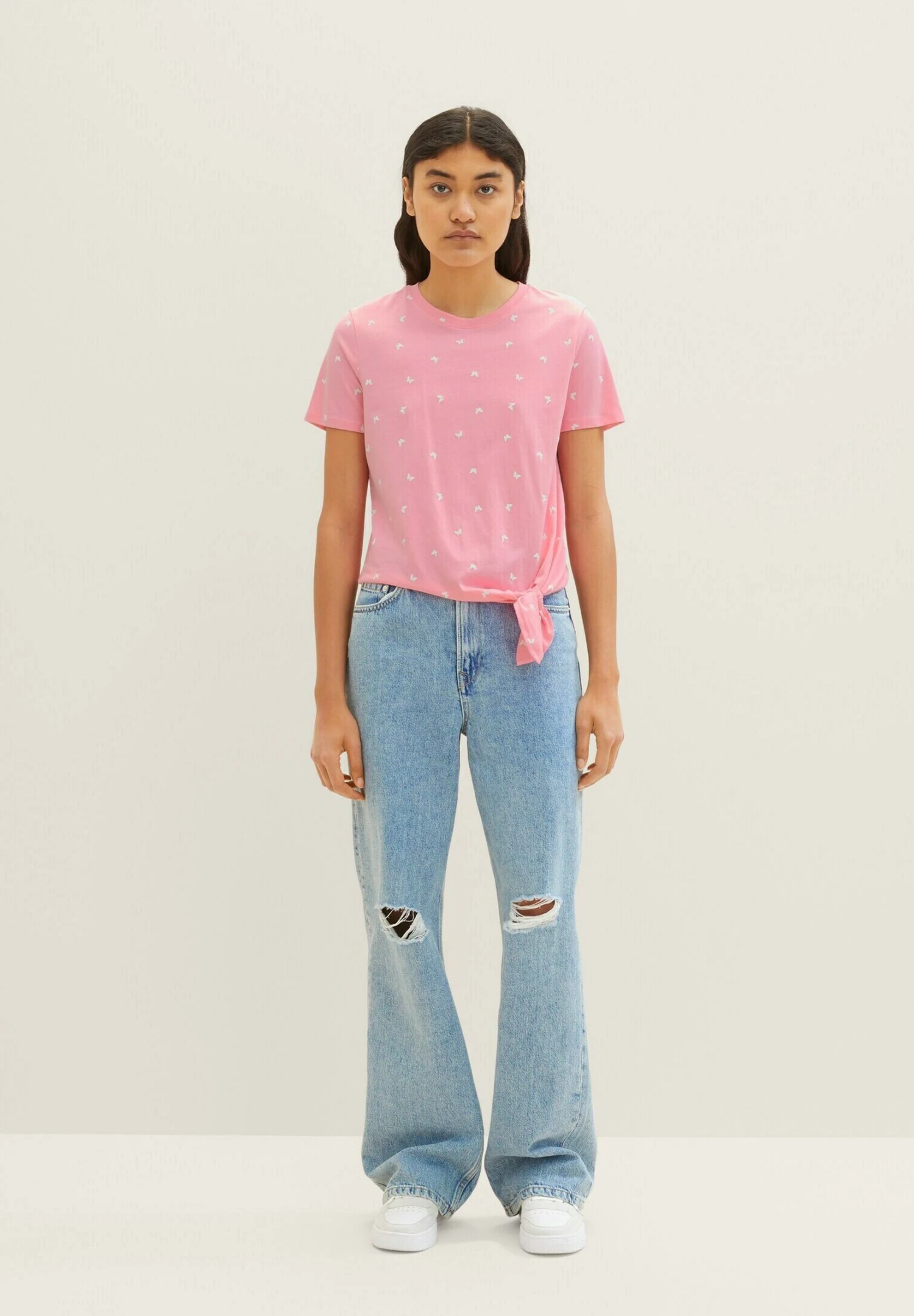TOM TAILOR Denim Mit Knotendetail - T-Shirt Print - Pink Print 2 TOM TAILOR Denim Mit Knotendetail - T-Shirt Print - Pink Print - Afbeelding 2