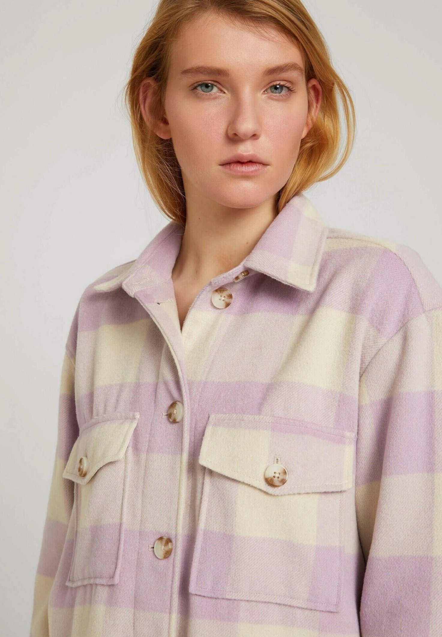 TOM TAILOR Denim Halflange Jas - Beige Rose Check 4 TOM TAILOR Denim Halflange Jas - Beige Rose Check - Afbeelding 4