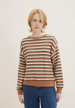 TOM TAILOR Denim Gestreiftes - Sweater - Creme Brown Stripe