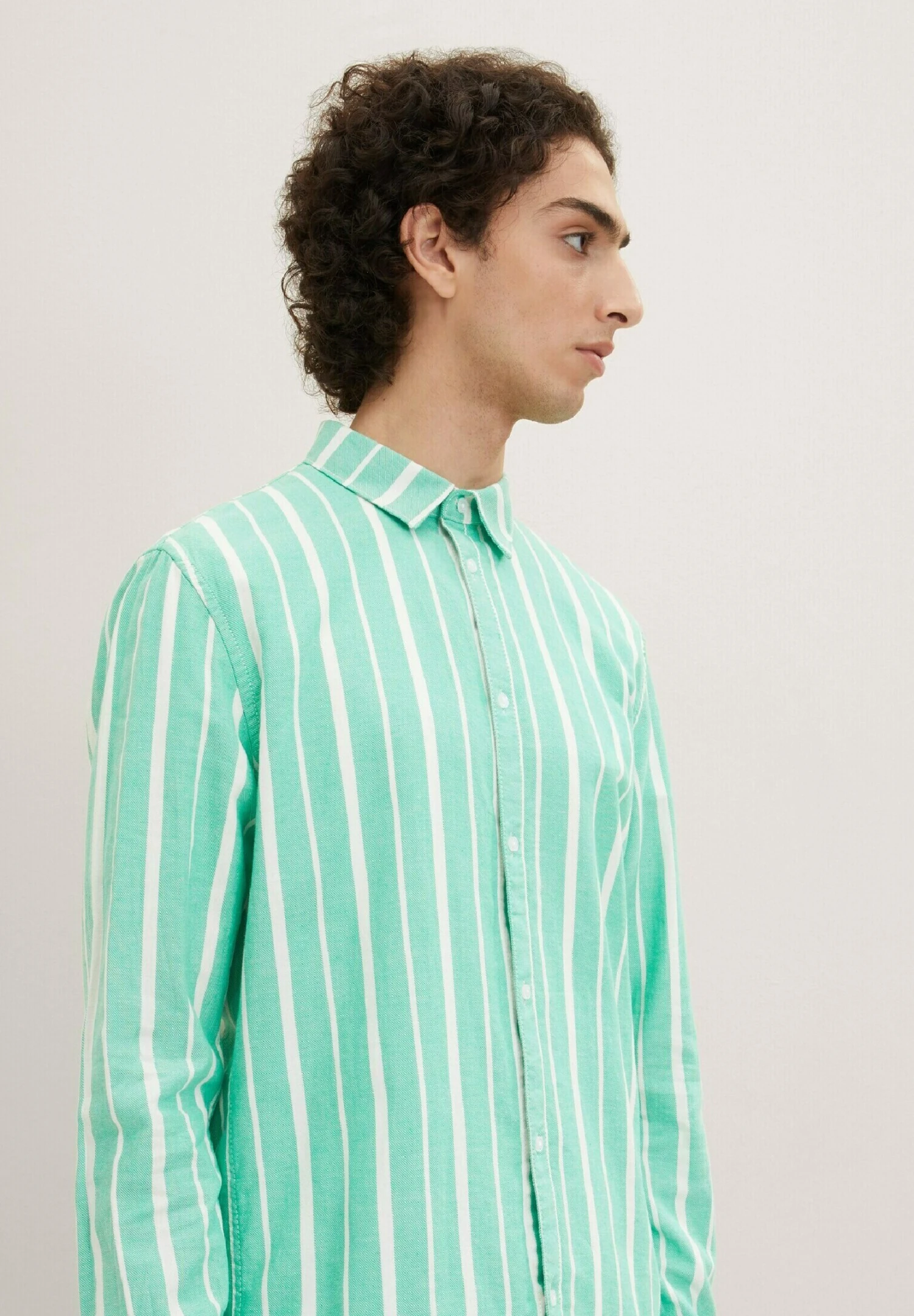TOM TAILOR Denim Overhemd - Green Off White Big Stripe 4 TOM TAILOR Denim Overhemd - Green Off White Big Stripe - Afbeelding 4