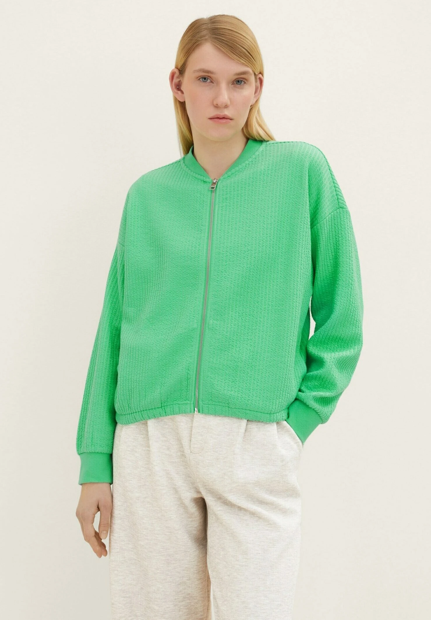 TOM TAILOR Denim Mit Struktur - Sweater Met Rits - Strong Green 1 TOM TAILOR Denim Mit Struktur - Sweater Met Rits - Strong Green