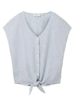 TOM TAILOR Denim Mit Knotendetail - Blouse - White Blue Vertical Stripe -Tom Tailor 7ee979f452ba4494940a5f757d0cd45b
