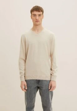 Tom Tailor Basic V Neck - Trui - Cargo Beige Melange