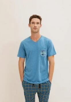 Tom Tailor Mit Motivprint  - Pyjamashirt - Blue-Medium-Melange