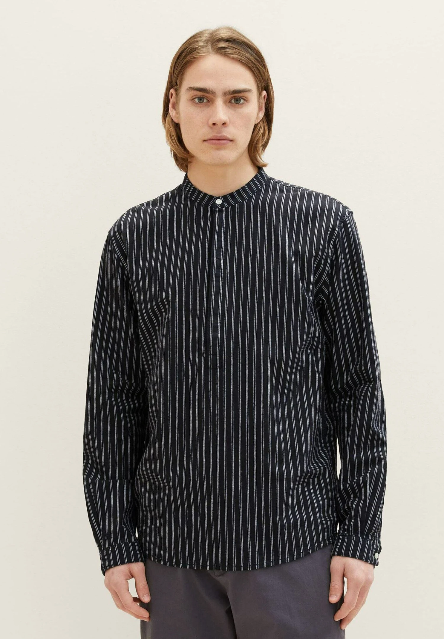 TOM TAILOR Denim Mit Stehkragen - Overhemd - Black Stripe 1 TOM TAILOR Denim Mit Stehkragen - Overhemd - Black Stripe