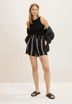 TOM TAILOR Denim Shorts - Black Creme Stripe
