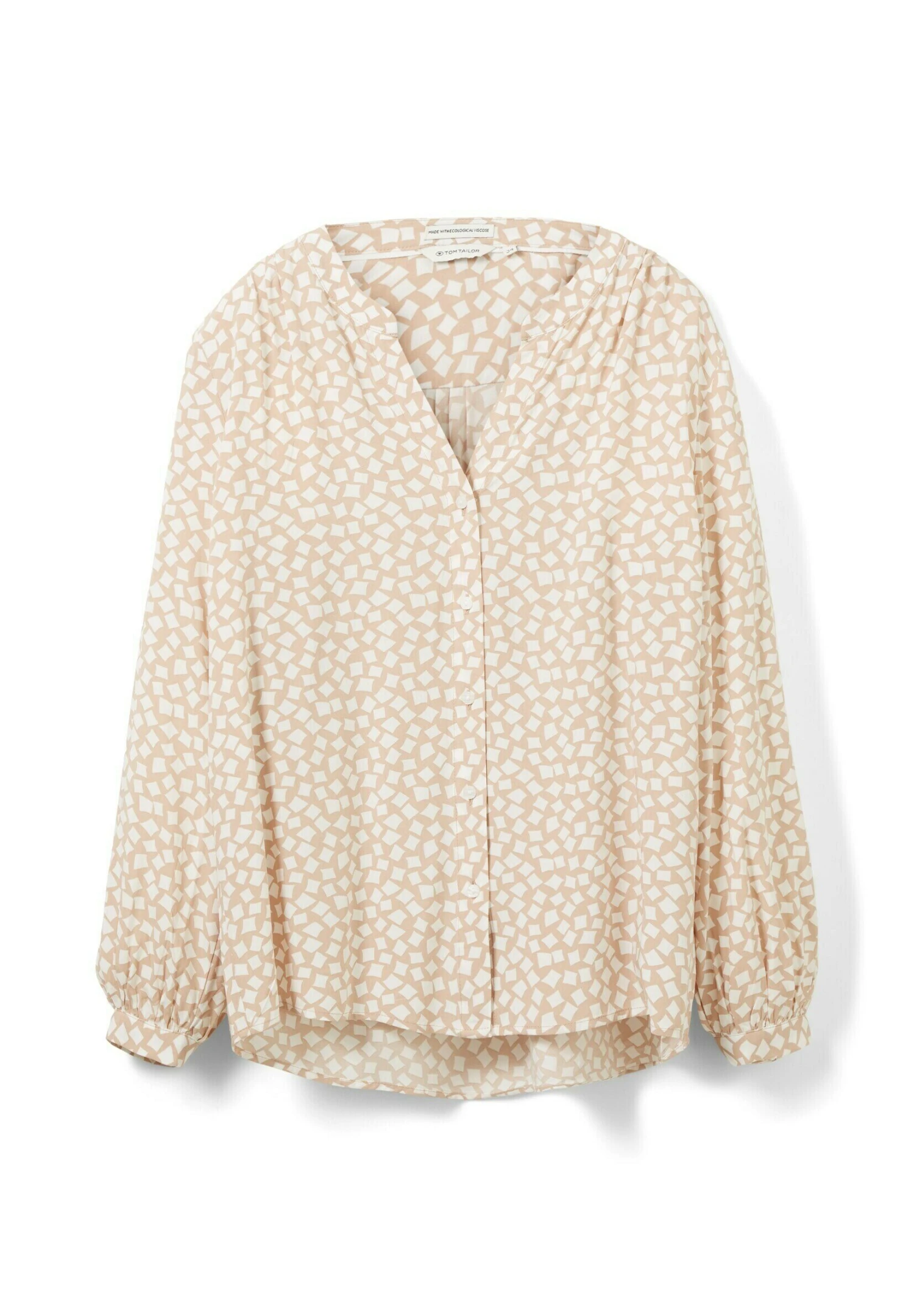 Tom Tailor Longsleeve - Blouse - Beige Geometric Design 1 Tom Tailor Longsleeve - Blouse - Beige Geometric Design