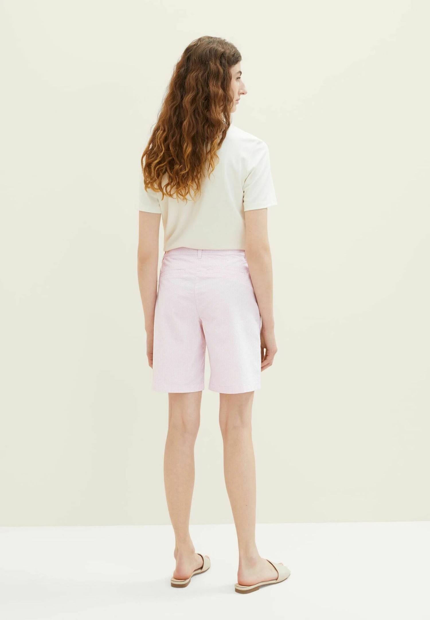 Tom Tailor Bermuda - Shorts - Offwhite Pink Stripe 3 Tom Tailor Bermuda - Shorts - Offwhite Pink Stripe - Afbeelding 3