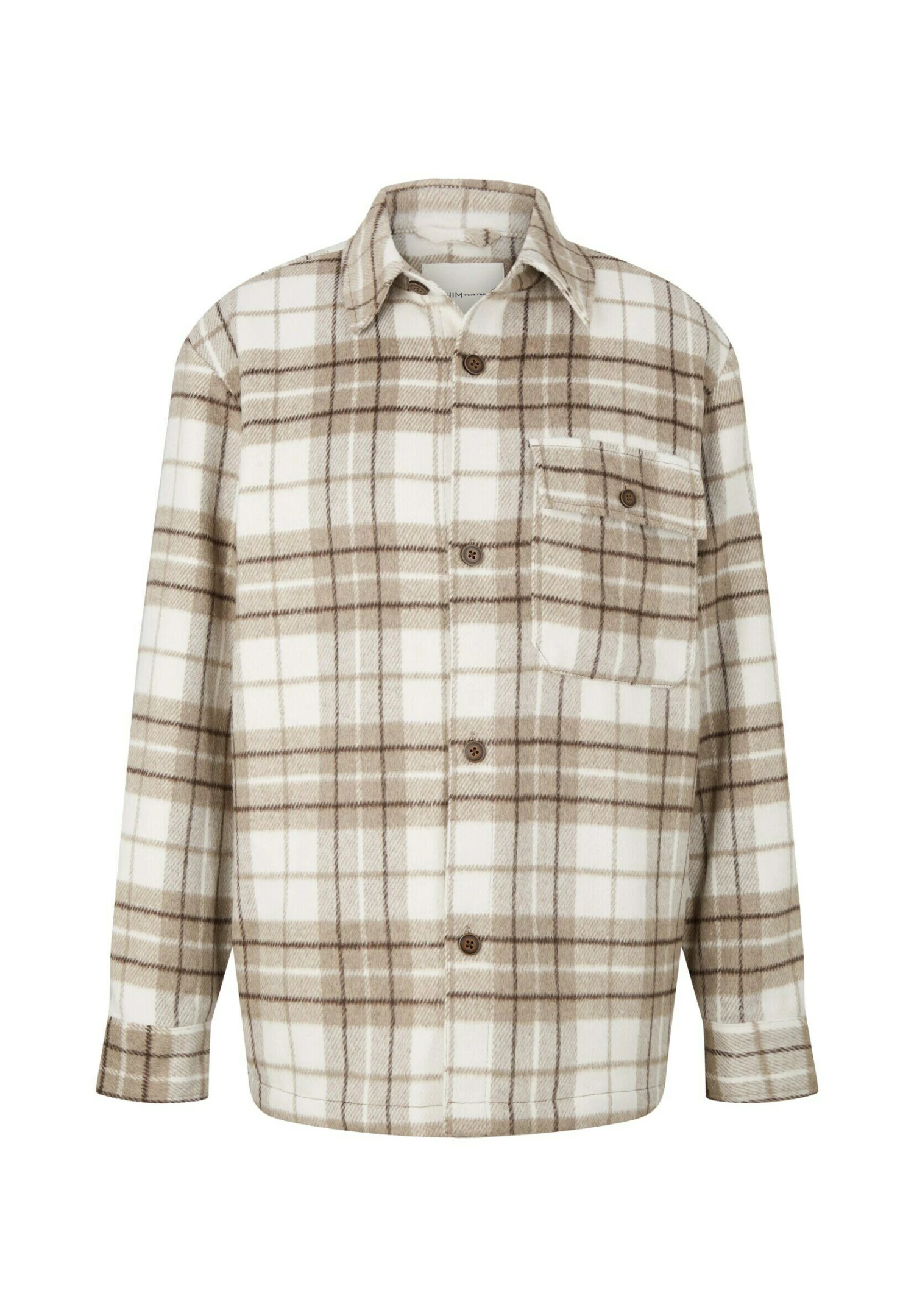 TOM TAILOR Denim Halflange Jas - Off White Beige Big Cosy Check 8 TOM TAILOR Denim Halflange Jas - Off White Beige Big Cosy Check - Afbeelding 8