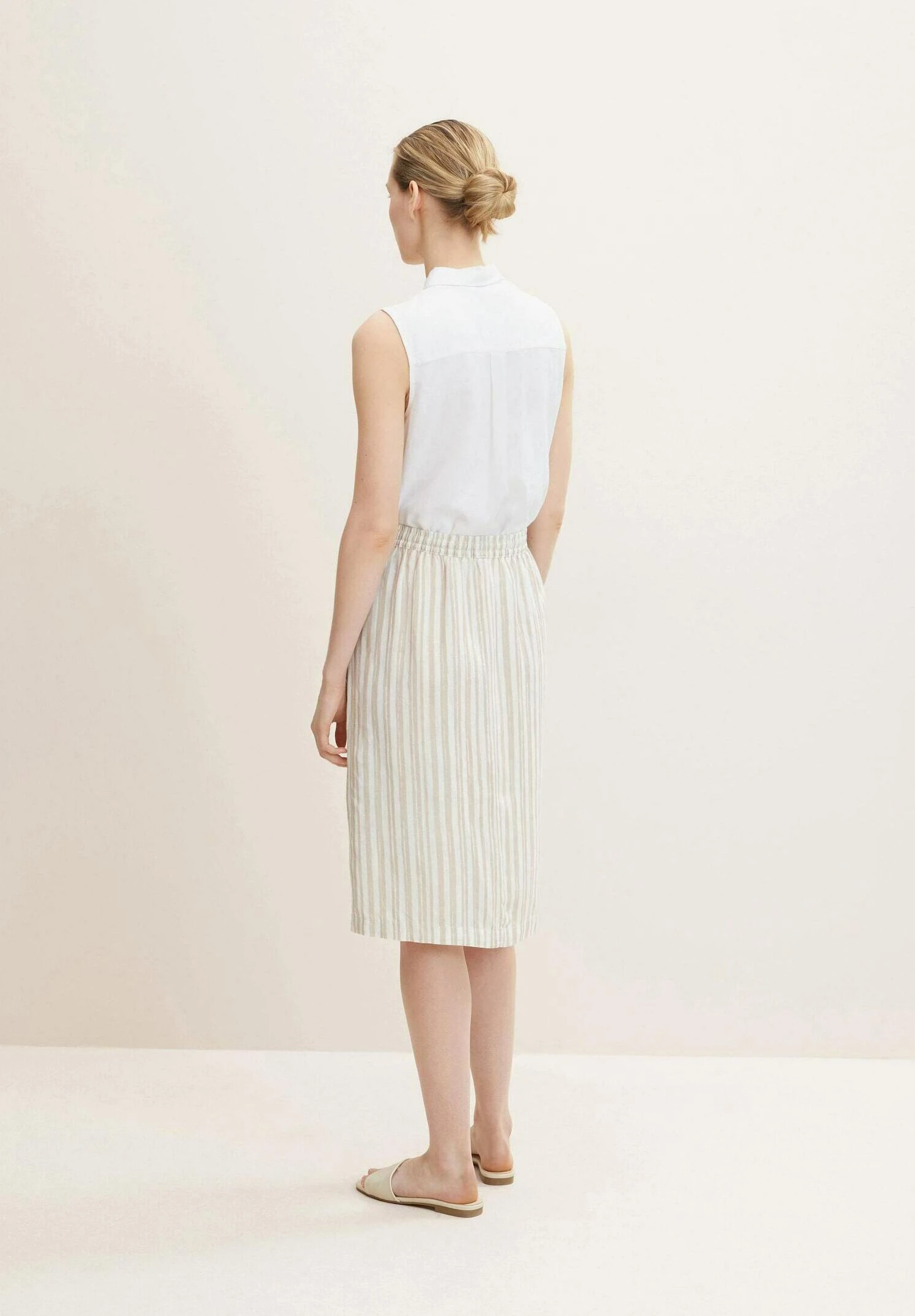 Tom Tailor Mit Leinen - A-Lijn Rok - Beige Drawn Vertical Stripe 3 Tom Tailor Mit Leinen - A-Lijn Rok - Beige Drawn Vertical Stripe - Afbeelding 3