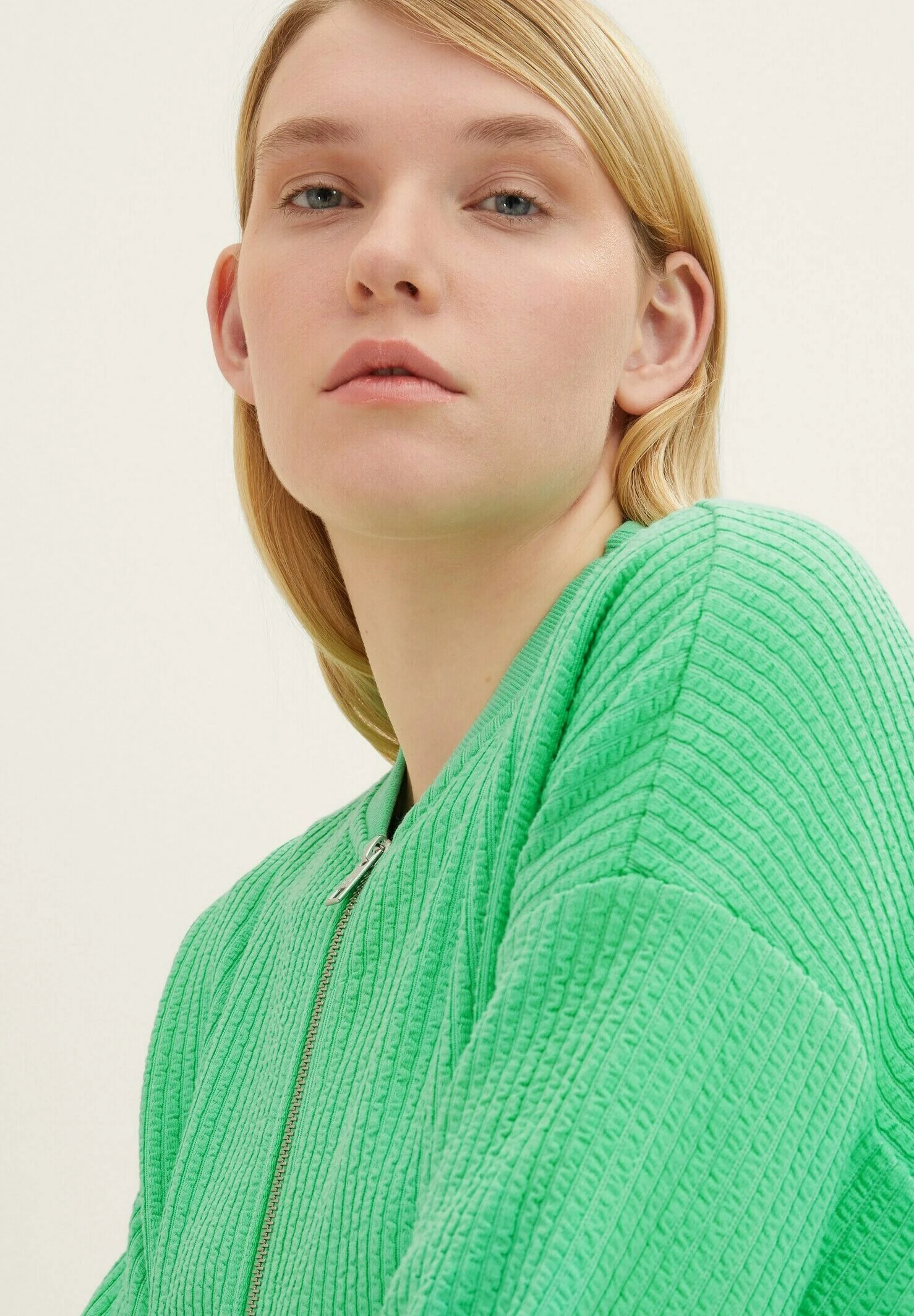 TOM TAILOR Denim Mit Struktur - Sweater Met Rits - Strong Green 4 TOM TAILOR Denim Mit Struktur - Sweater Met Rits - Strong Green - Afbeelding 4