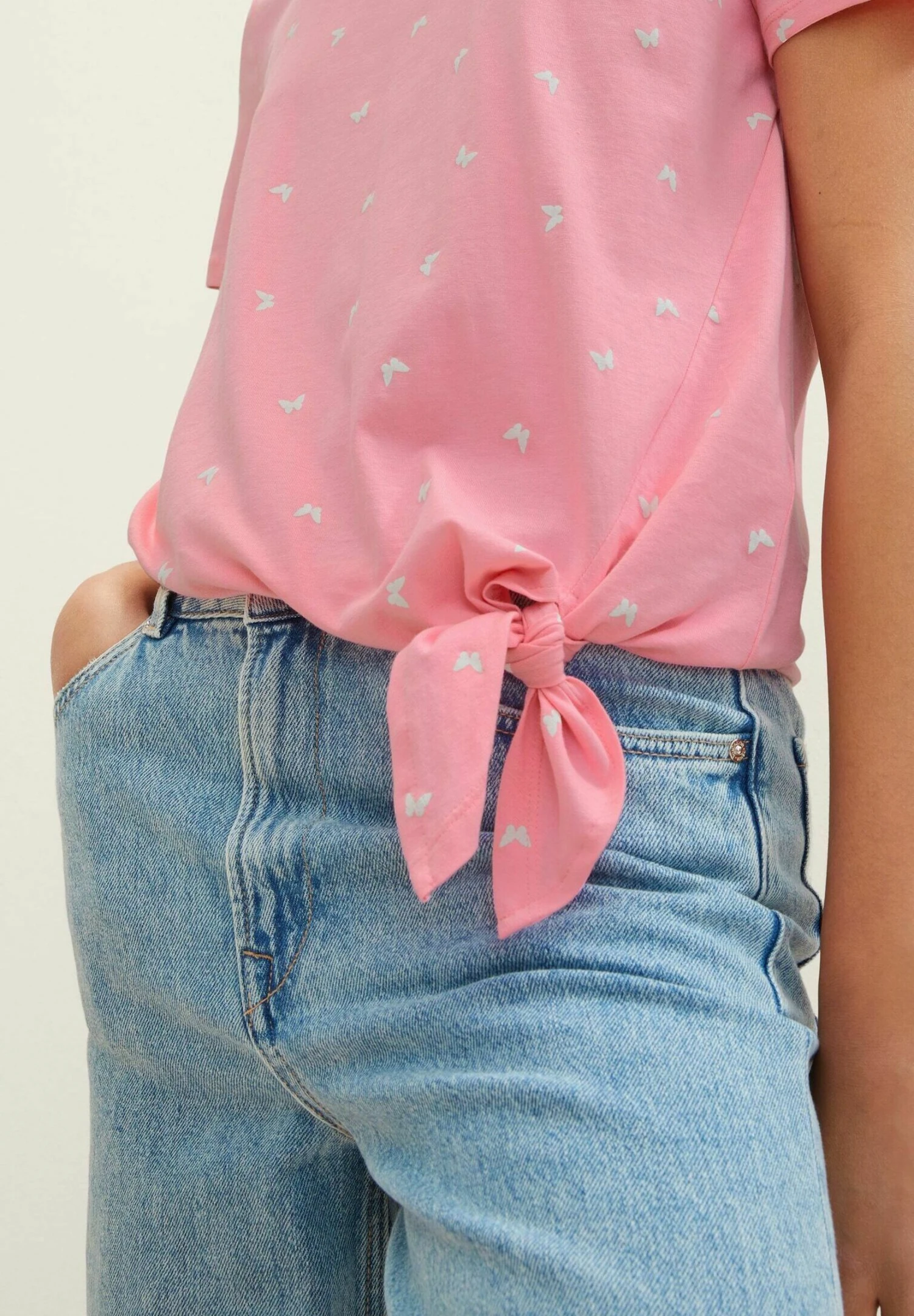 TOM TAILOR Denim Mit Knotendetail - T-Shirt Print - Pink Print 4 TOM TAILOR Denim Mit Knotendetail - T-Shirt Print - Pink Print - Afbeelding 4