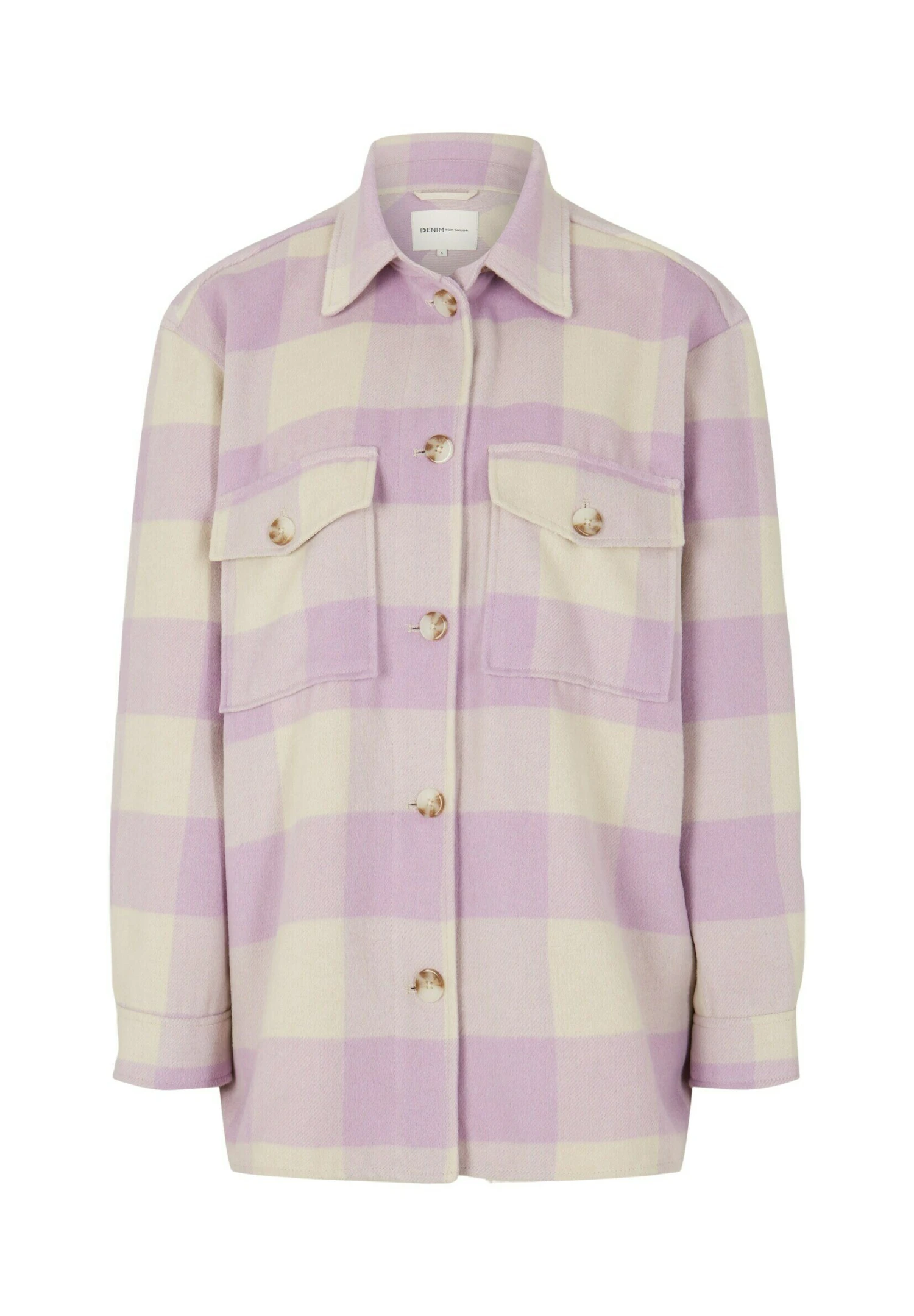 TOM TAILOR Denim Halflange Jas - Beige Rose Check 5 TOM TAILOR Denim Halflange Jas - Beige Rose Check - Afbeelding 5