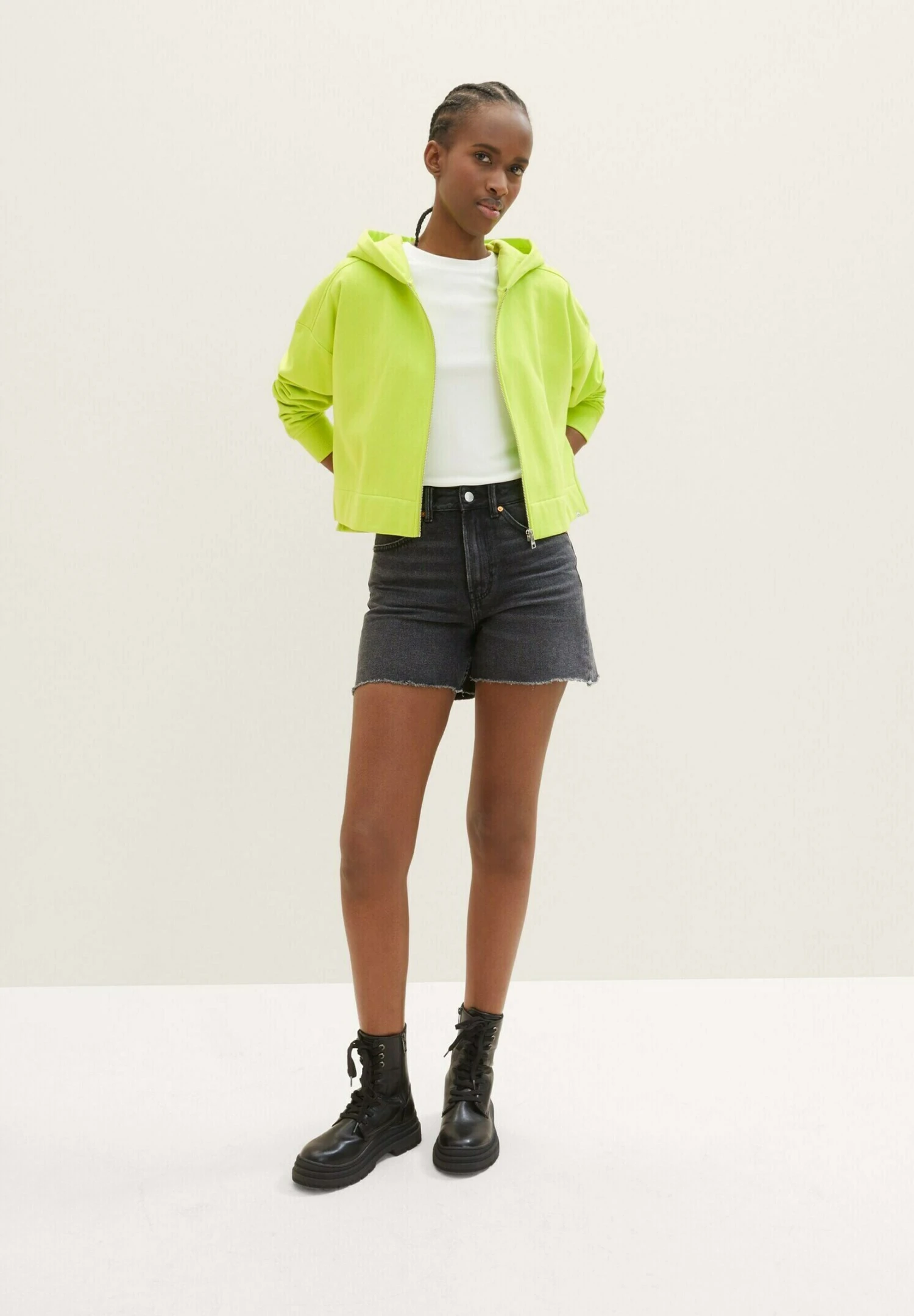 TOM TAILOR Denim Cropped - Sweater Met Rits - Neon Lime 2 TOM TAILOR Denim Cropped - Sweater Met Rits - Neon Lime - Afbeelding 2