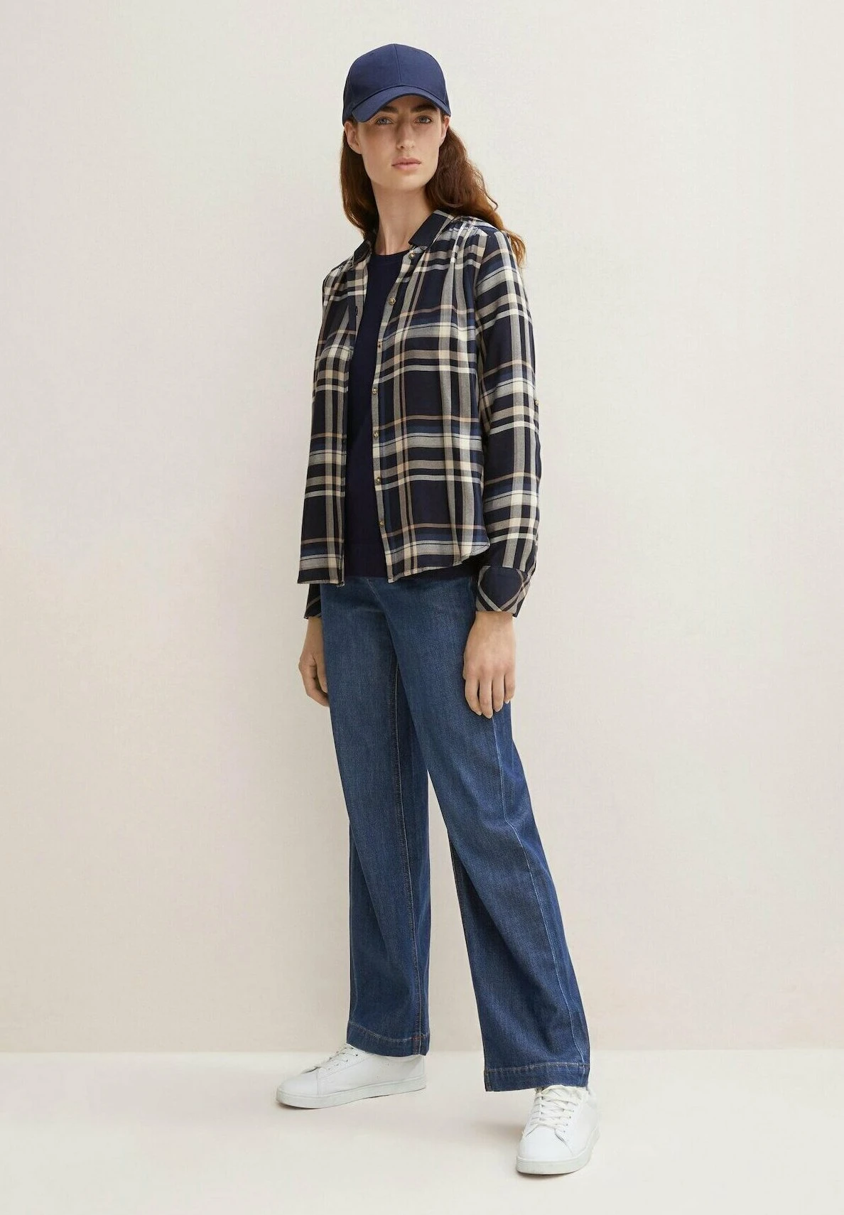 Tom Tailor Overhemdblouse - Navy Blue/Beige Check 2 Tom Tailor Overhemdblouse - Navy Blue/Beige Check - Afbeelding 2