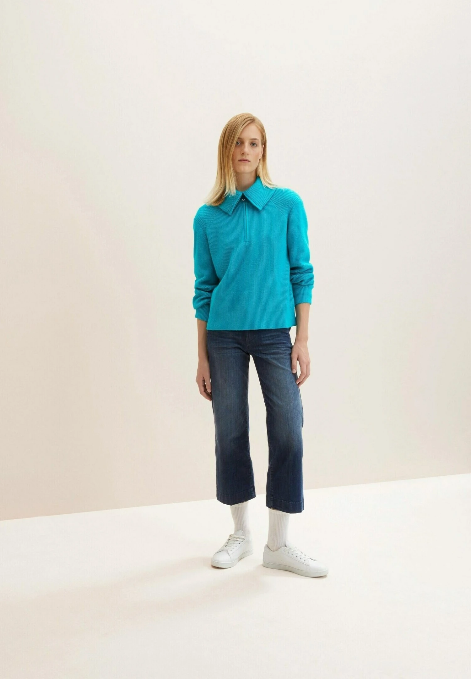 Tom Tailor Mit Troyer Kragen - Trui - Teal Blue Melange 2 Tom Tailor Mit Troyer Kragen - Trui - Teal Blue Melange - Afbeelding 2