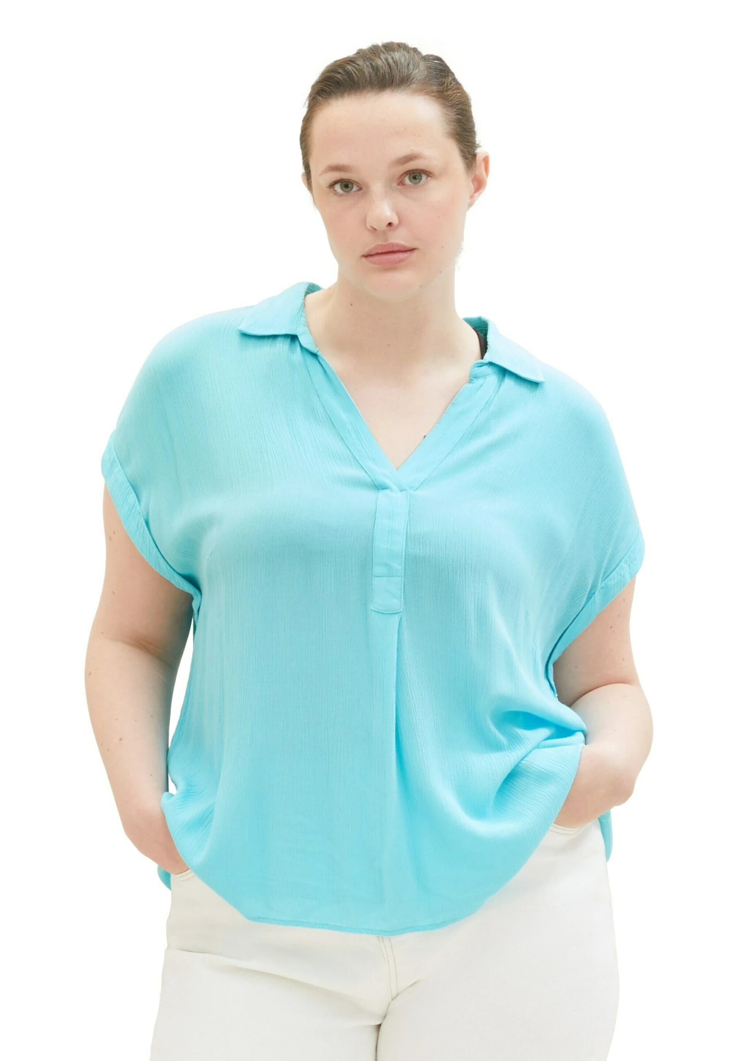 Tom Tailor Plus - In Knitteroptik - Blouse - Teal Radiance 2 Tom Tailor Plus - In Knitteroptik - Blouse - Teal Radiance - Afbeelding 2