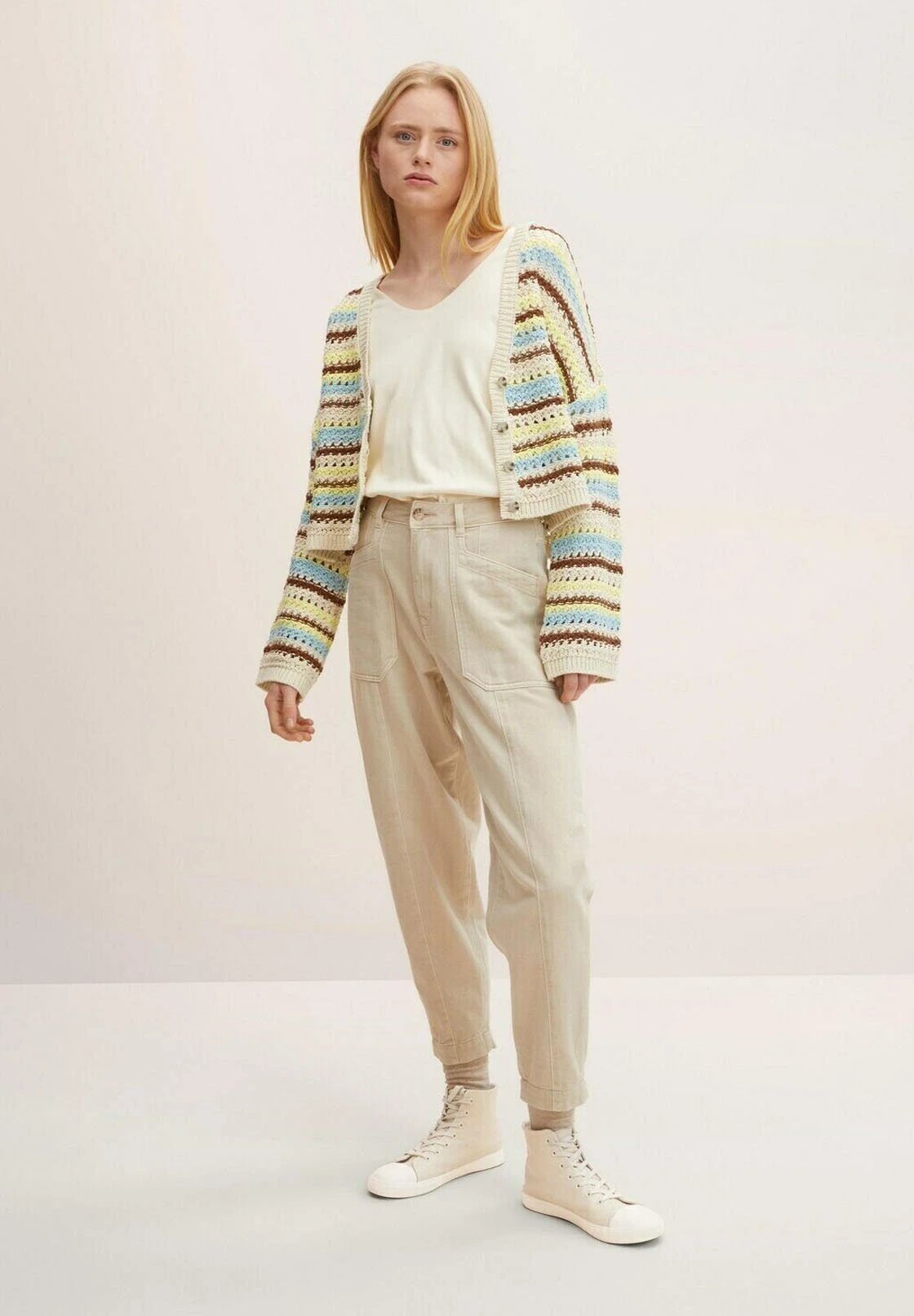 TOM TAILOR Denim Mit Grober Struktur - Vest - Blue Creme Brown Stripe 2 TOM TAILOR Denim Mit Grober Struktur - Vest - Blue Creme Brown Stripe - Afbeelding 2