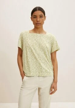 Tom Tailor T-Shirt Print - Green Offwhite Leaf Design