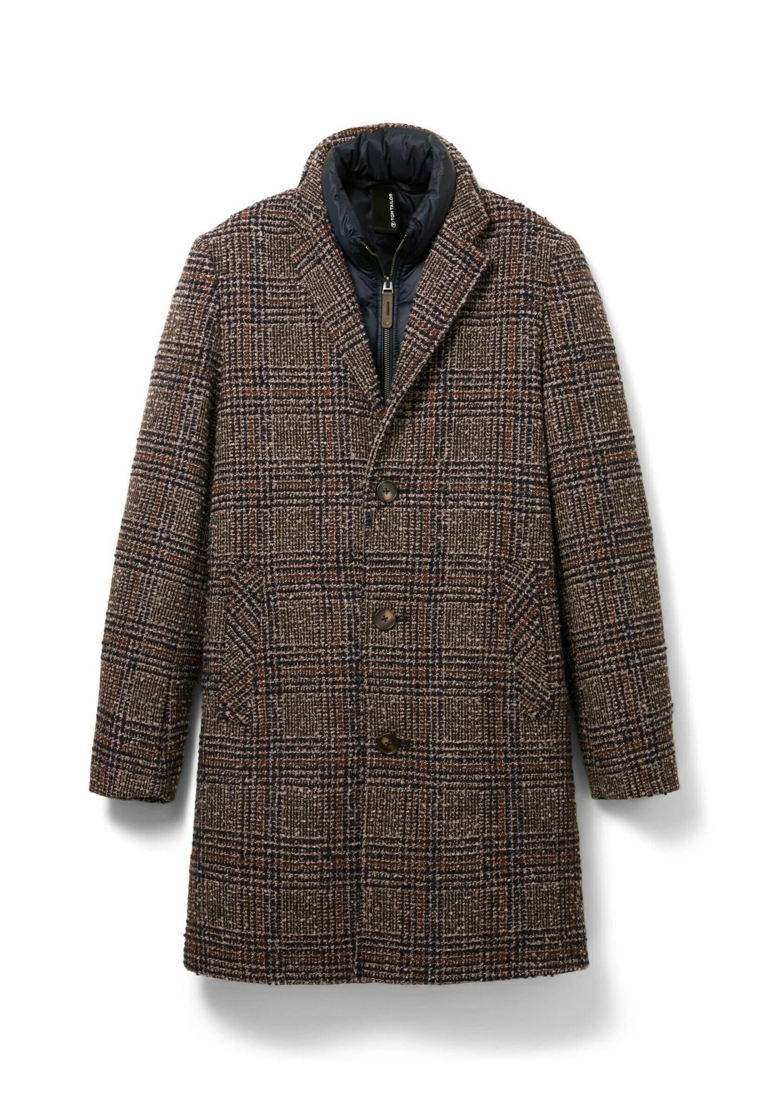 Tom Tailor Mantel - Blue Brown Boucle Wool Check 5 Tom Tailor Mantel - Blue Brown Boucle Wool Check - Afbeelding 5