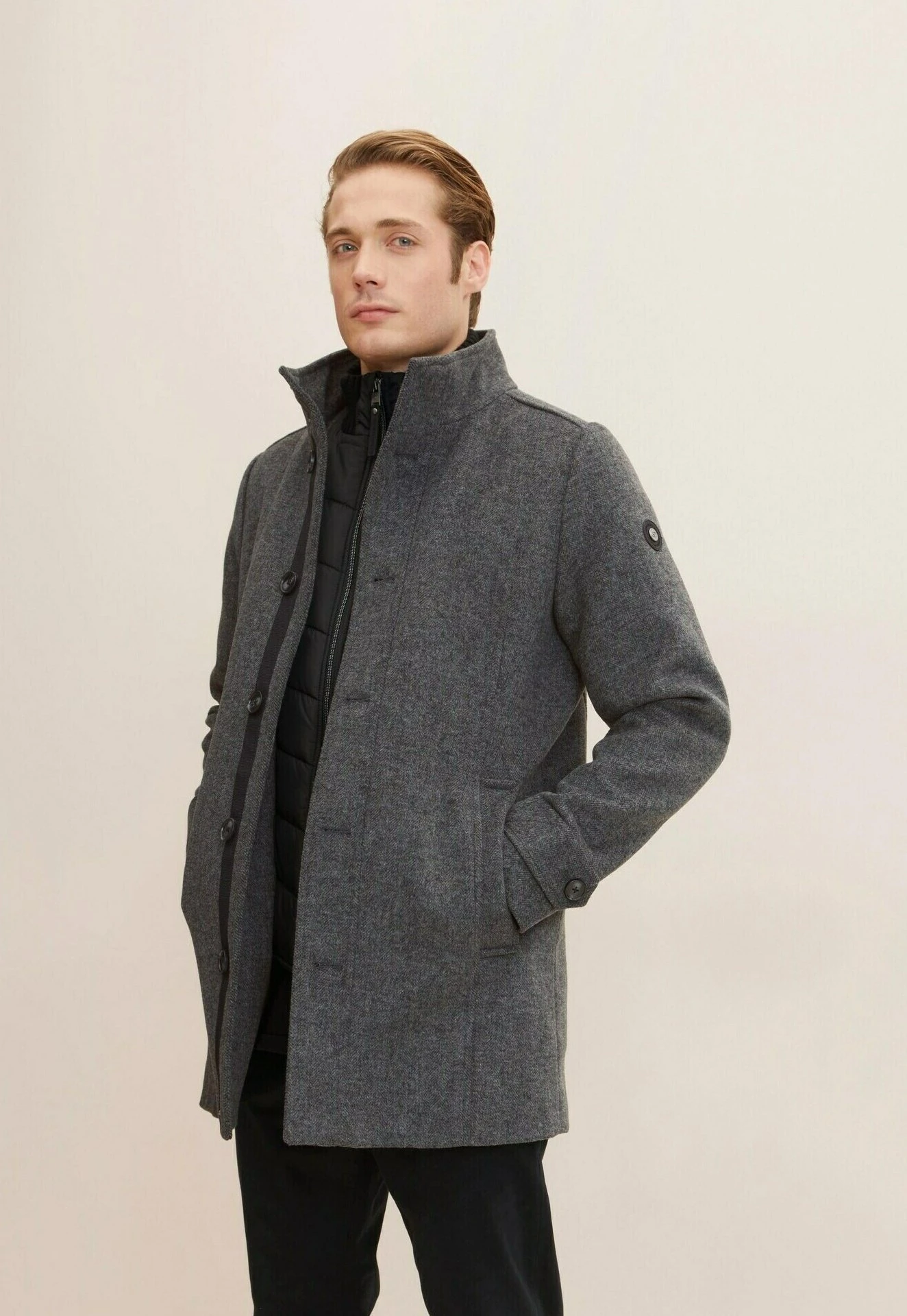 Tom Tailor 2 In 1 - Mantel - Dark Grey Black Herringbone 4 Tom Tailor 2 In 1 - Mantel - Dark Grey Black Herringbone - Afbeelding 4