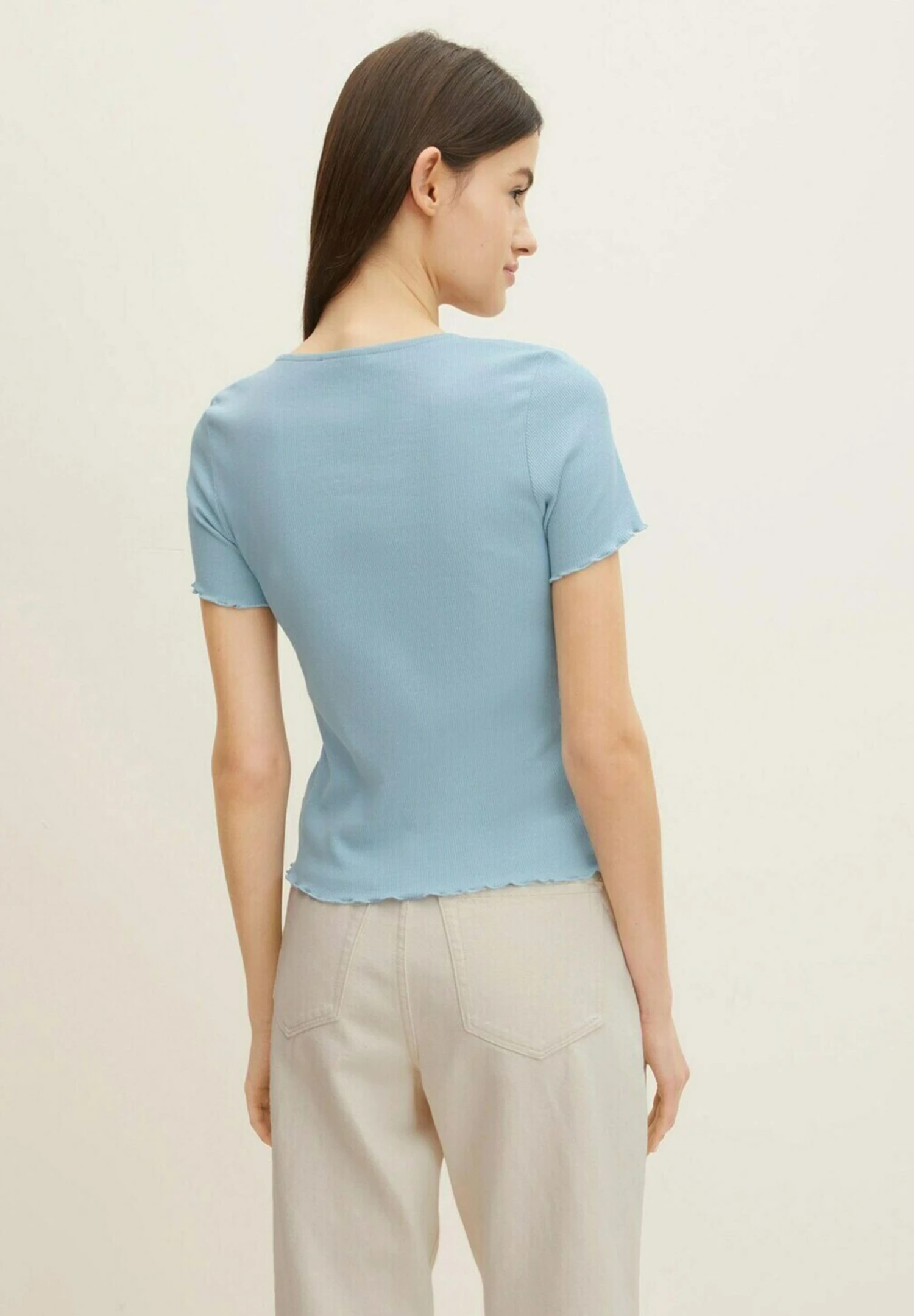 TOM TAILOR Denim Mit Feiner Raffung - T-Shirt Print - Calm Cloud Blue 3 TOM TAILOR Denim Mit Feiner Raffung - T-Shirt Print - Calm Cloud Blue - Afbeelding 3