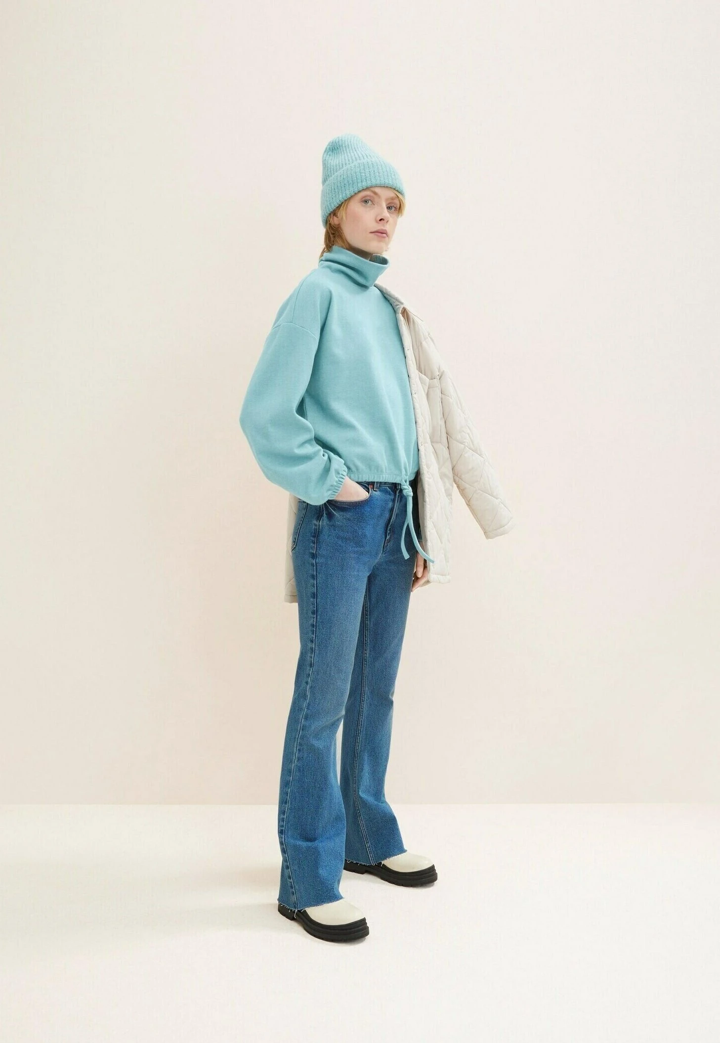 TOM TAILOR Denim Cropped Mit Rollkragen - Sweater - Reef Blue Melange 2 TOM TAILOR Denim Cropped Mit Rollkragen - Sweater - Reef Blue Melange - Afbeelding 2