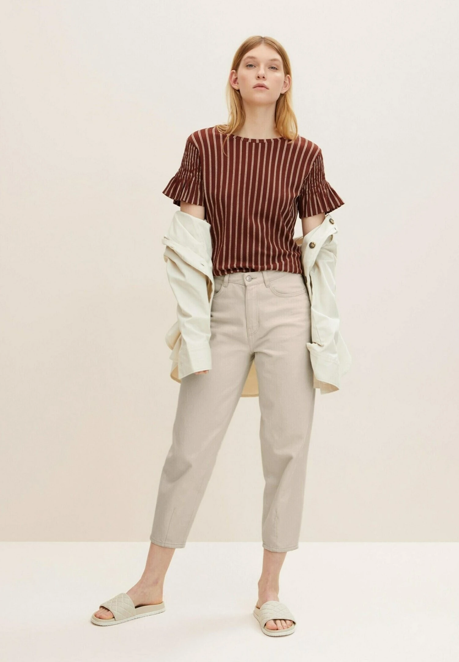 TOM TAILOR Denim Gestreiftes- T-Shirt Print - Brown/Beige Stripe 2 TOM TAILOR Denim Gestreiftes- T-Shirt Print - Brown/Beige Stripe - Afbeelding 2