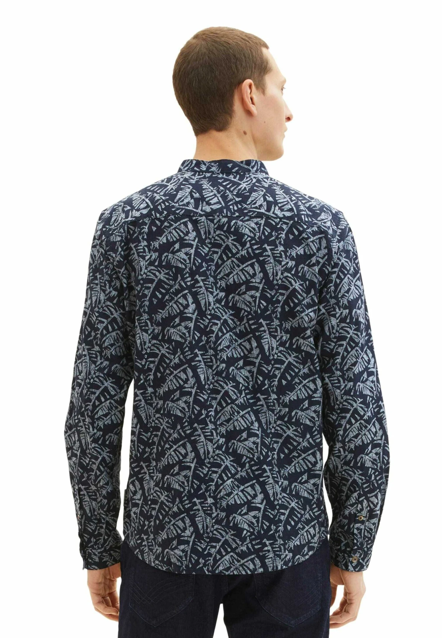 Tom Tailor Mit Stehkragen - Overhemd - Navy Tonal Big Leaf Design 3 Tom Tailor Mit Stehkragen - Overhemd - Navy Tonal Big Leaf Design - Afbeelding 3