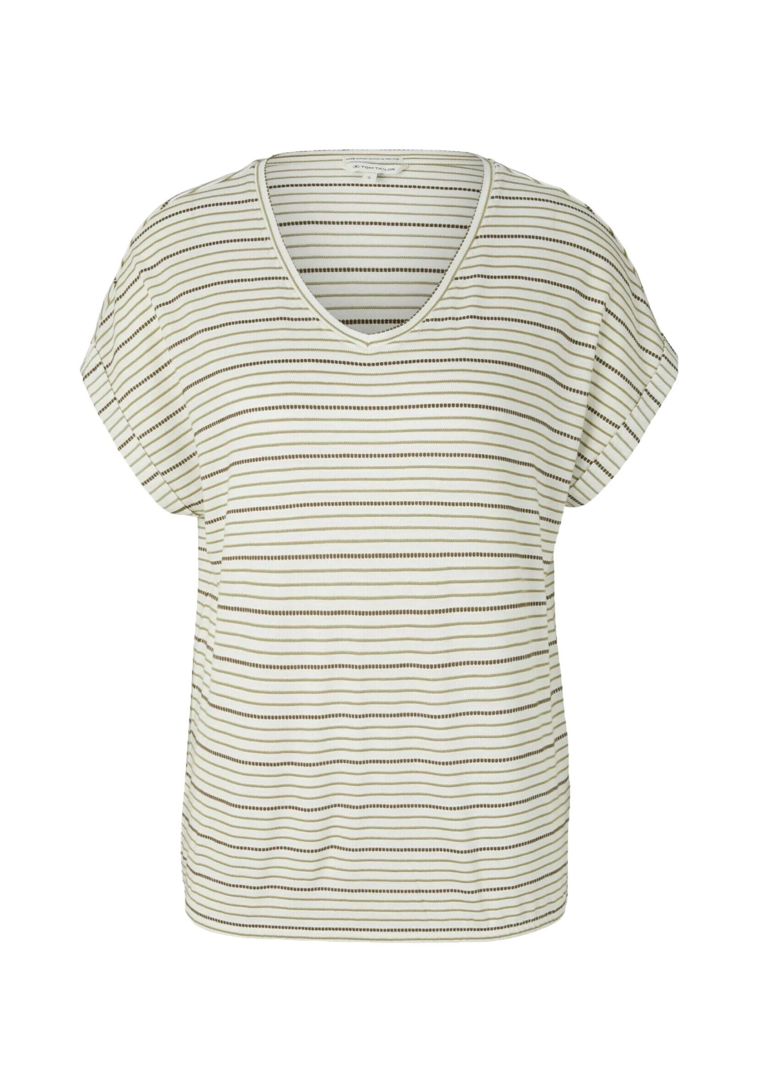 Tom Tailor T-Shirt Print - Offwhite Olive Stripe 5 Tom Tailor T-Shirt Print - Offwhite Olive Stripe - Afbeelding 5