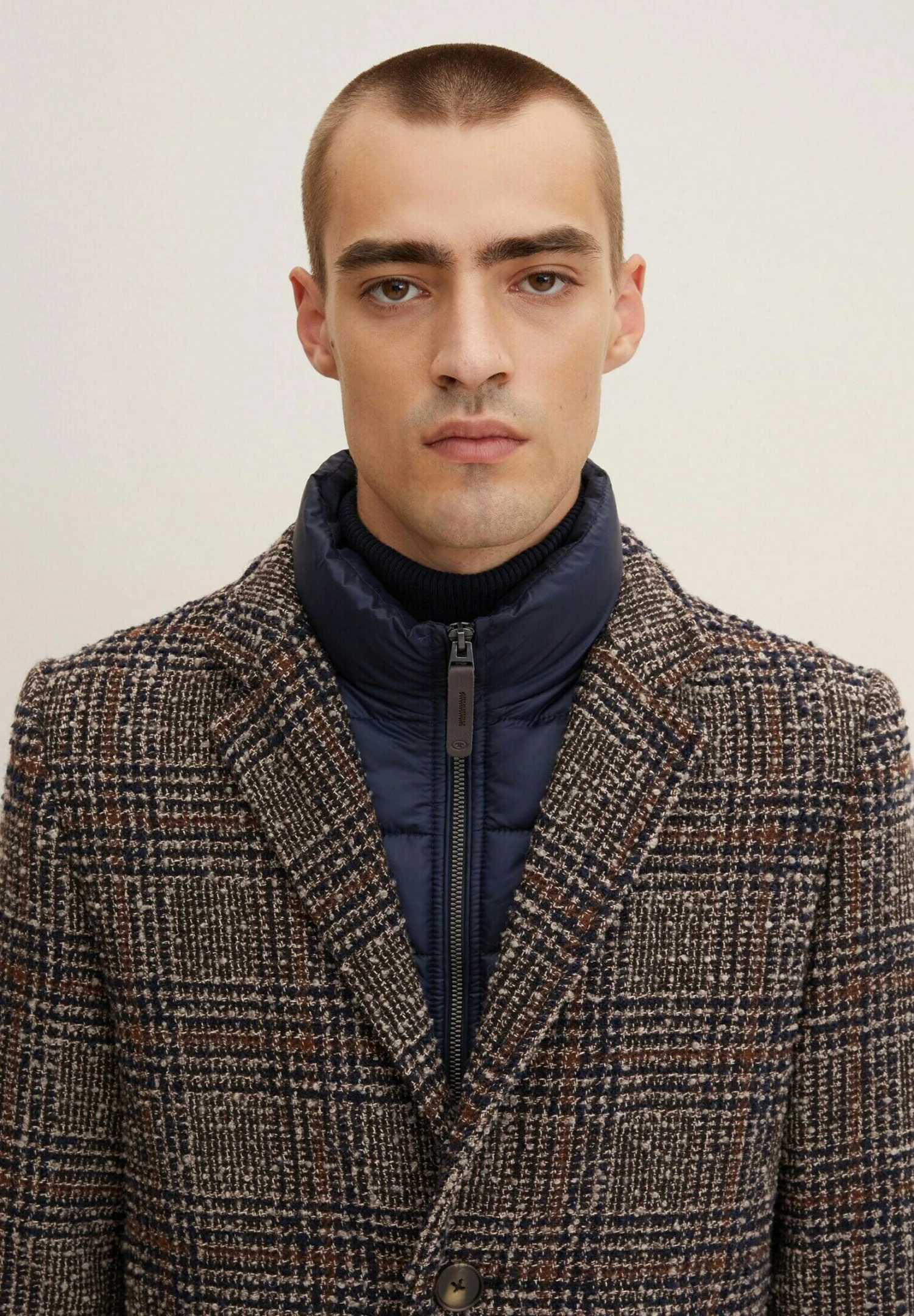 Tom Tailor Mantel - Blue Brown Boucle Wool Check 4 Tom Tailor Mantel - Blue Brown Boucle Wool Check - Afbeelding 4