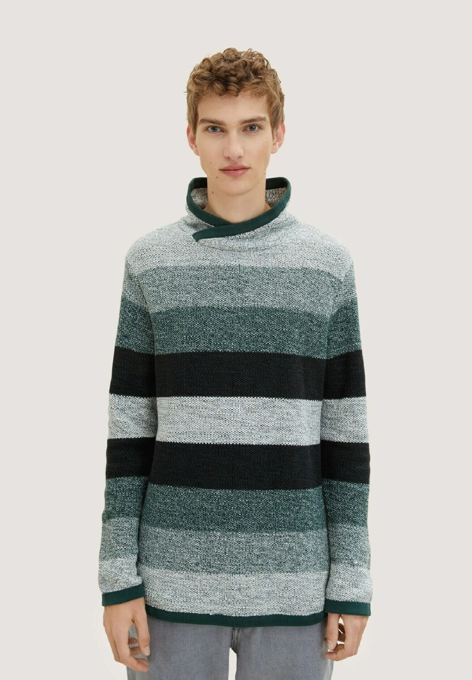 TOM TAILOR Denim Melange Optik - Trui - Green Off White Color Flow 1 TOM TAILOR Denim Melange Optik - Trui - Green Off White Color Flow