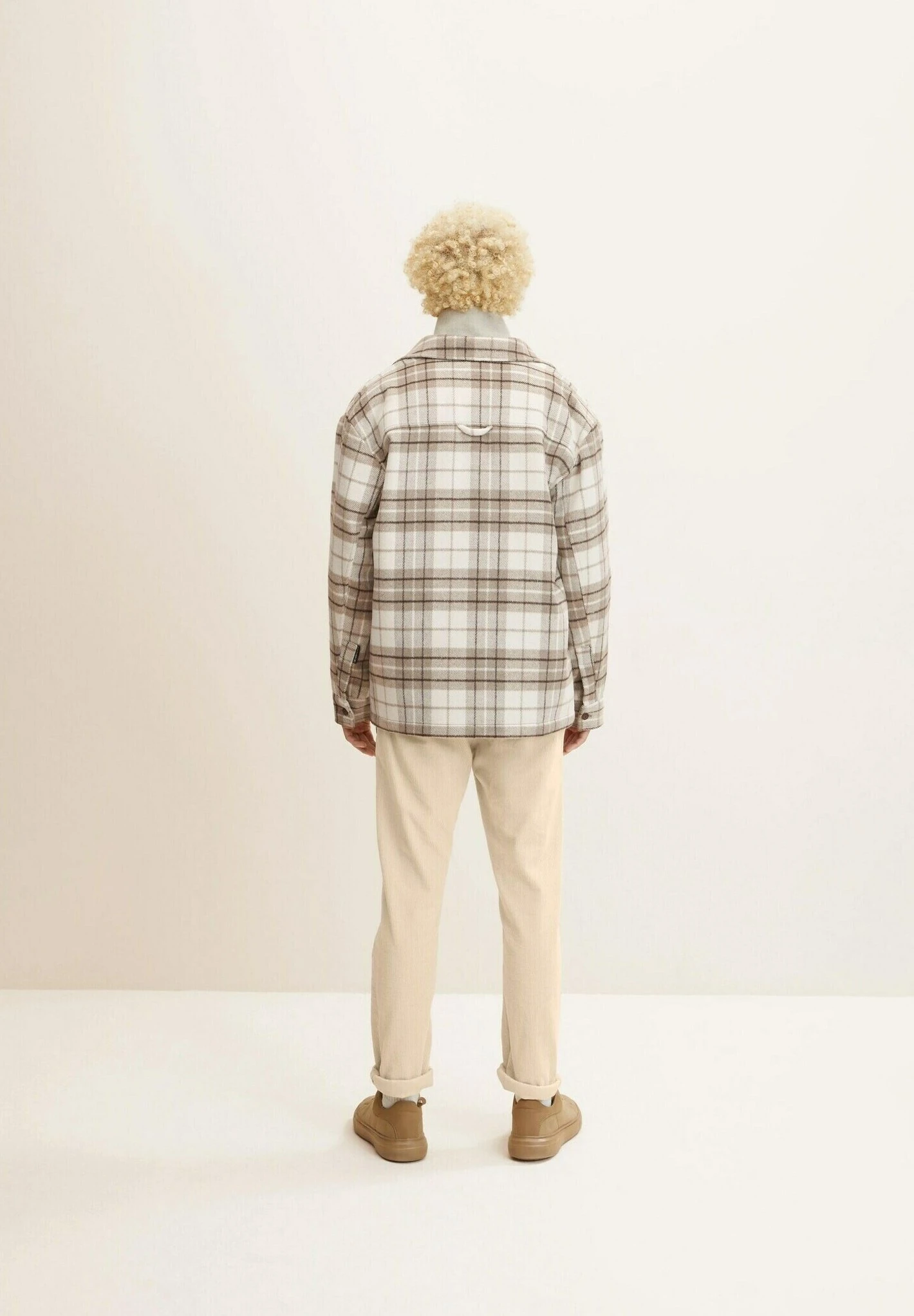 TOM TAILOR Denim Halflange Jas - Off White Beige Big Cosy Check 3 TOM TAILOR Denim Halflange Jas - Off White Beige Big Cosy Check - Afbeelding 3