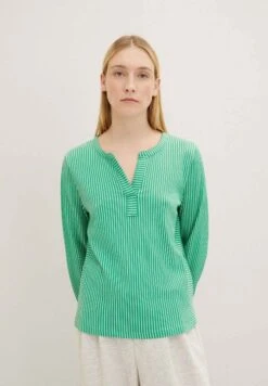 Tom Tailor Stripe - Blouse - Green White Thin Stripe
