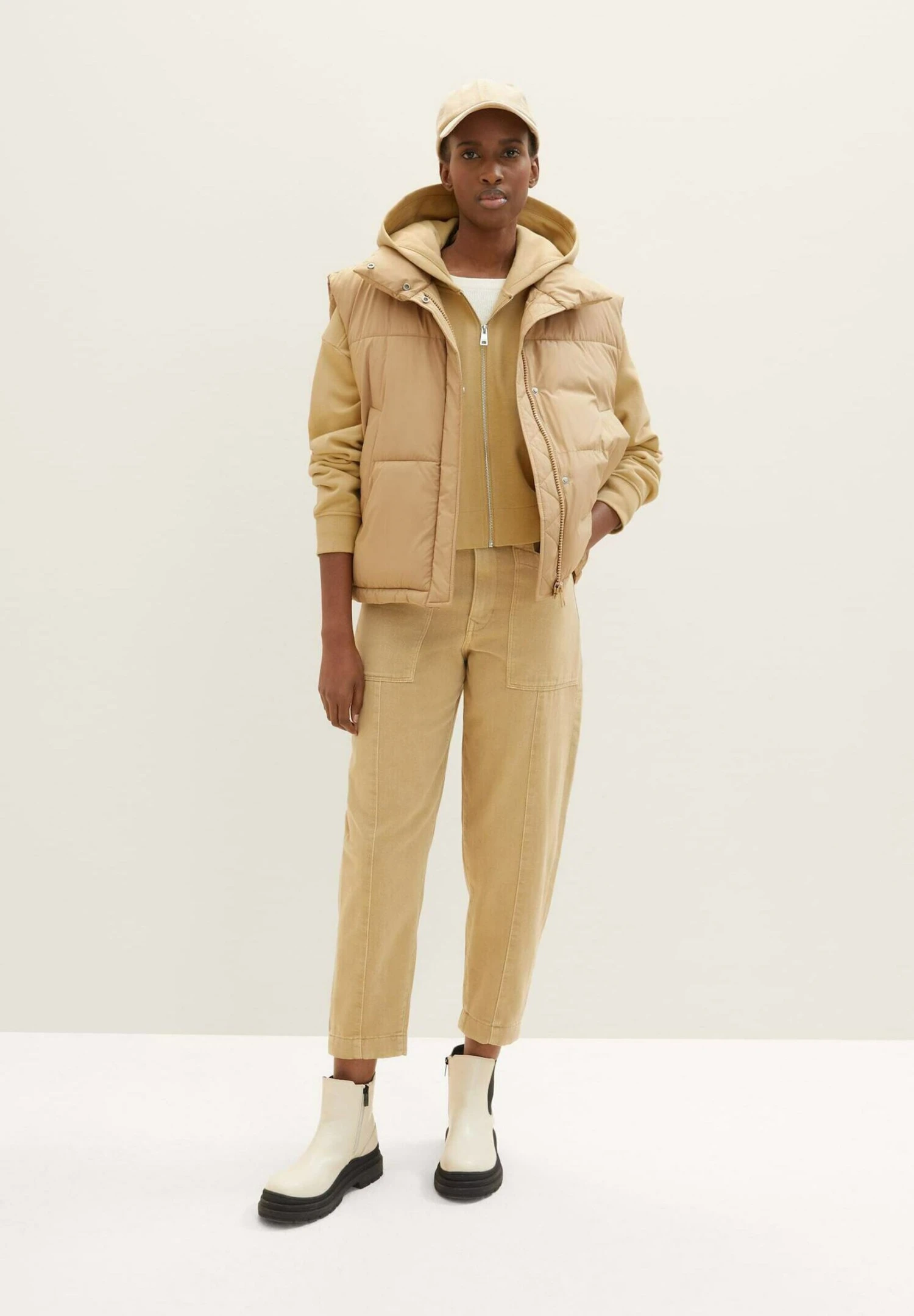 TOM TAILOR Denim Cropped - Sweater Met Rits - Brown Rice 2 TOM TAILOR Denim Cropped - Sweater Met Rits - Brown Rice - Afbeelding 2